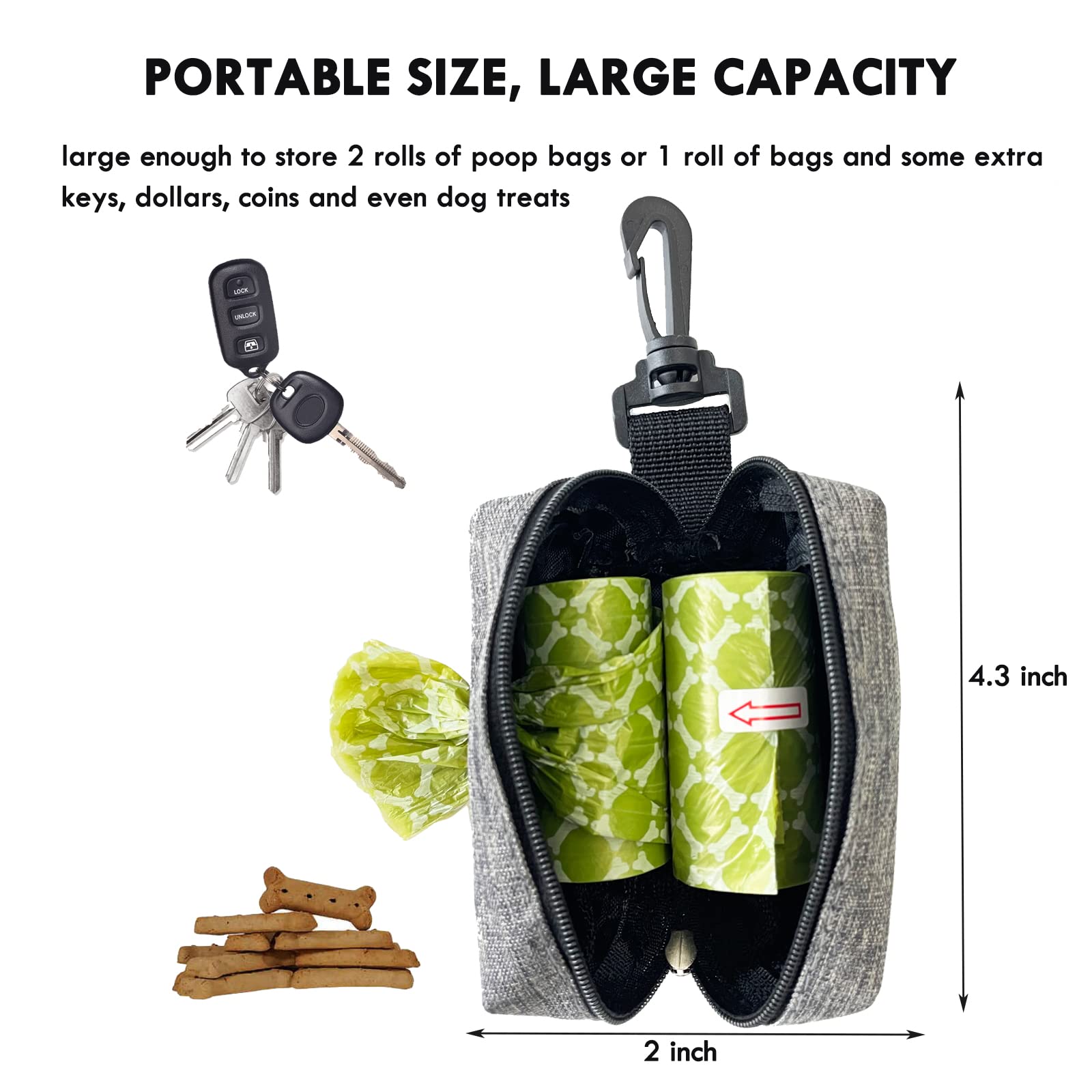 (2 Pack) Dog Poop Bag Holder For Leash,Doggie Waste Bag Dispenser Small Doggy Poop Bag Zipper Pouch With Carabiner Clip, Leash Attachment Holder For Pet Puppy Poop Bags