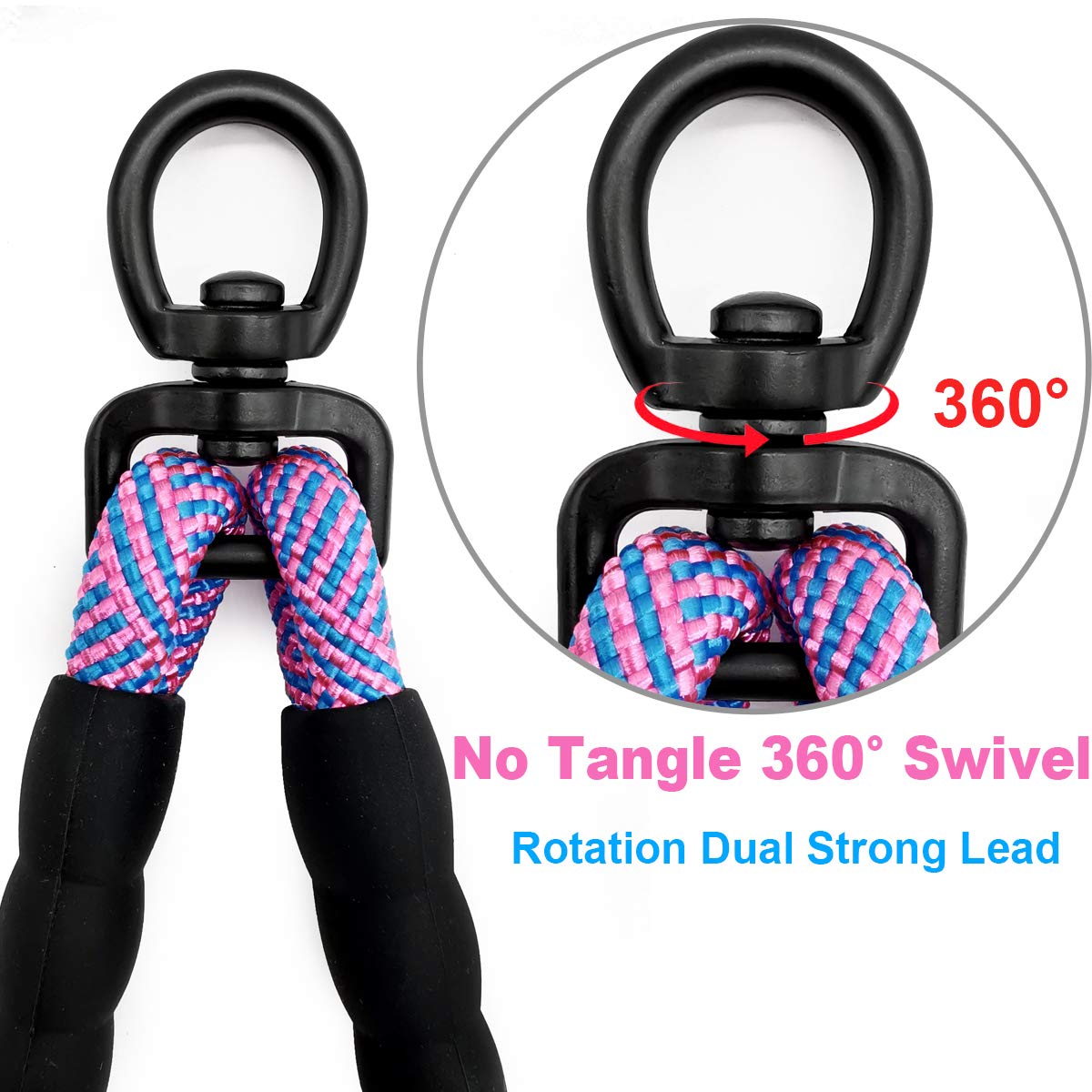 Mycicy Double Dog Leash Coupler, Tandem Leash For Two Dogs, No Tangle 360° Swivel Rotation Dual Strong Lead, For Large Medium Small Puppy Dogs (33Inch)