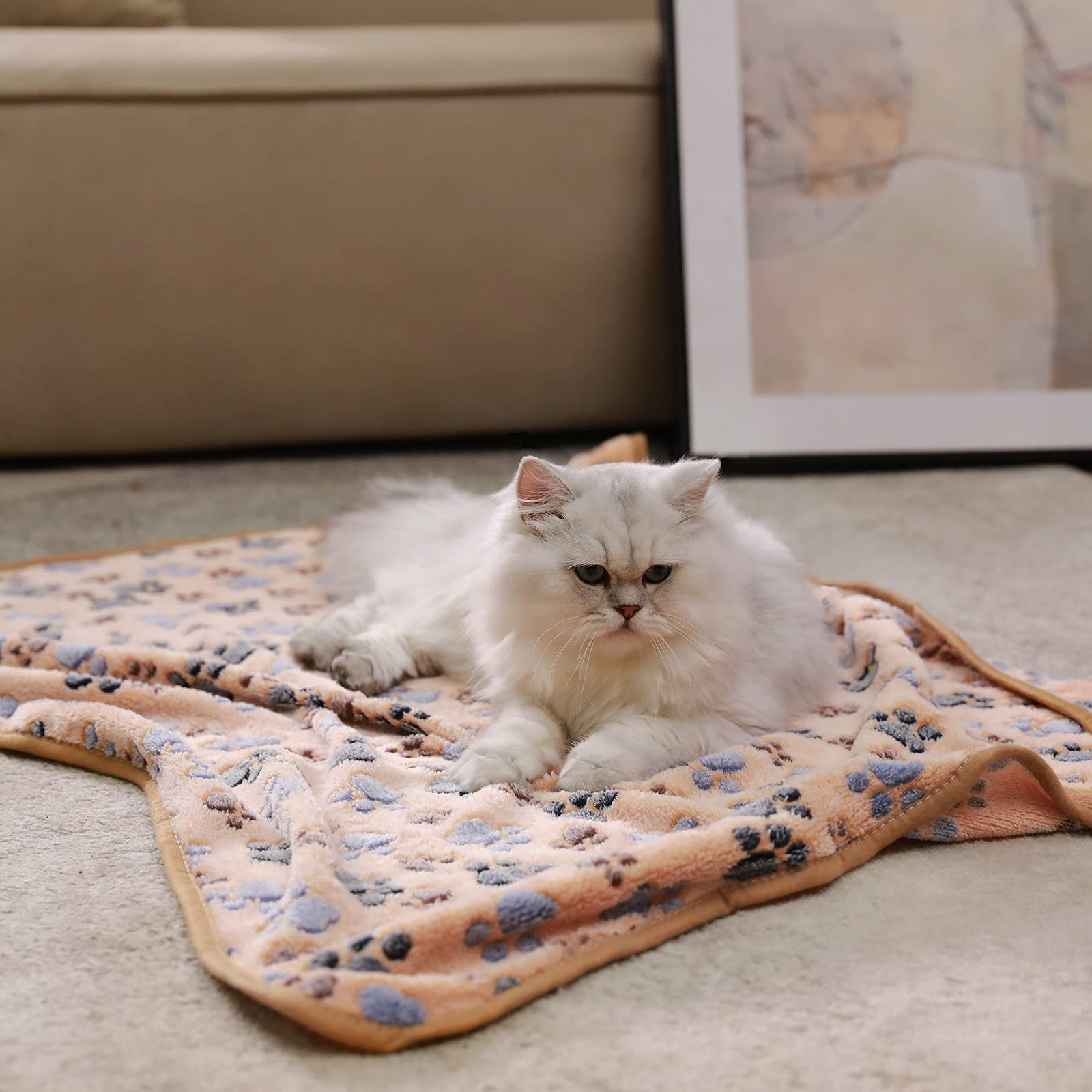 1 Pack 3 Blankets Super Soft Fluffy Premium Fleece Pet Blanket Flannel Throw For Dog Puppy Cat Paw Brown/Pink/White Large(41X31 Inch)