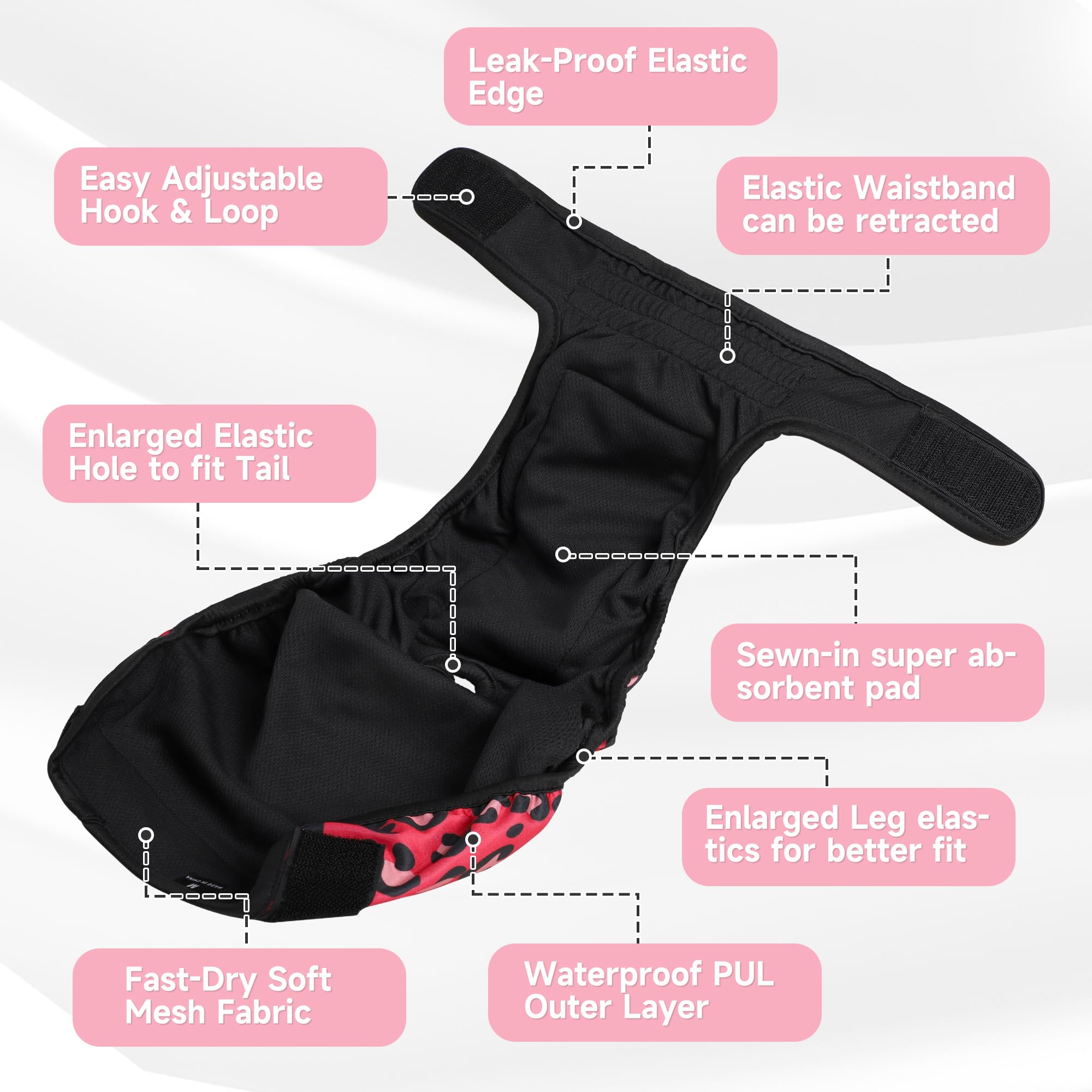 Paw Legend Washable Reusable Female Dog Period Diapers For Heat Doggie Puppy Diapers For Female Dogs (3 Pack, Leopard, Small)