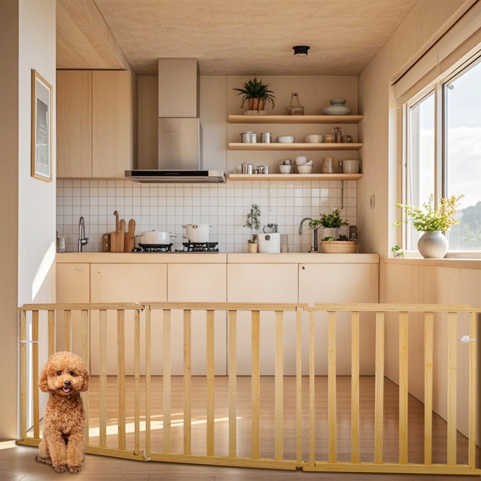 Ready to Pets Bamboo Pet Gate & Indoor Fence-Dog Gate for Stairs, Doorways Easy-Tool Installation Versatile Puppy Gate for Dogs 