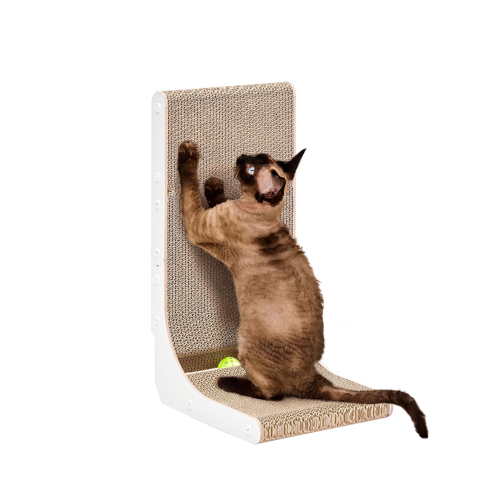 Eheyciga Cardboard Cat Scratcher For Indoor Kitten Cats, 19 Inch L Shaped Vertical Cat Scratching Board With Ball Cat Toy, Small