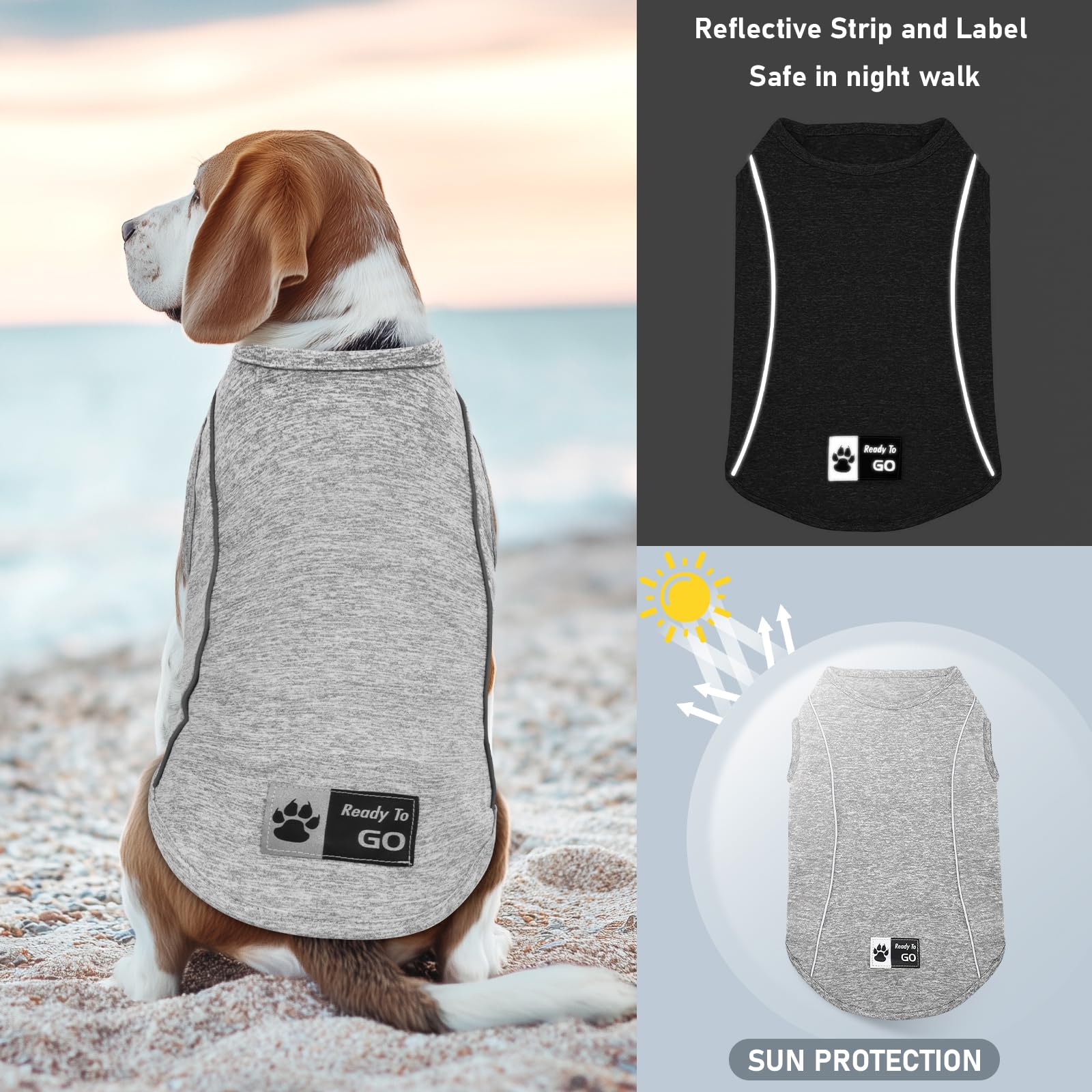 KYEESE 2Pack Dog Shirt Breathable Stretchy T Shirt with Reflective Stripe Athletic Tank Top Sleeveless Vest Dog Clothes for Medi