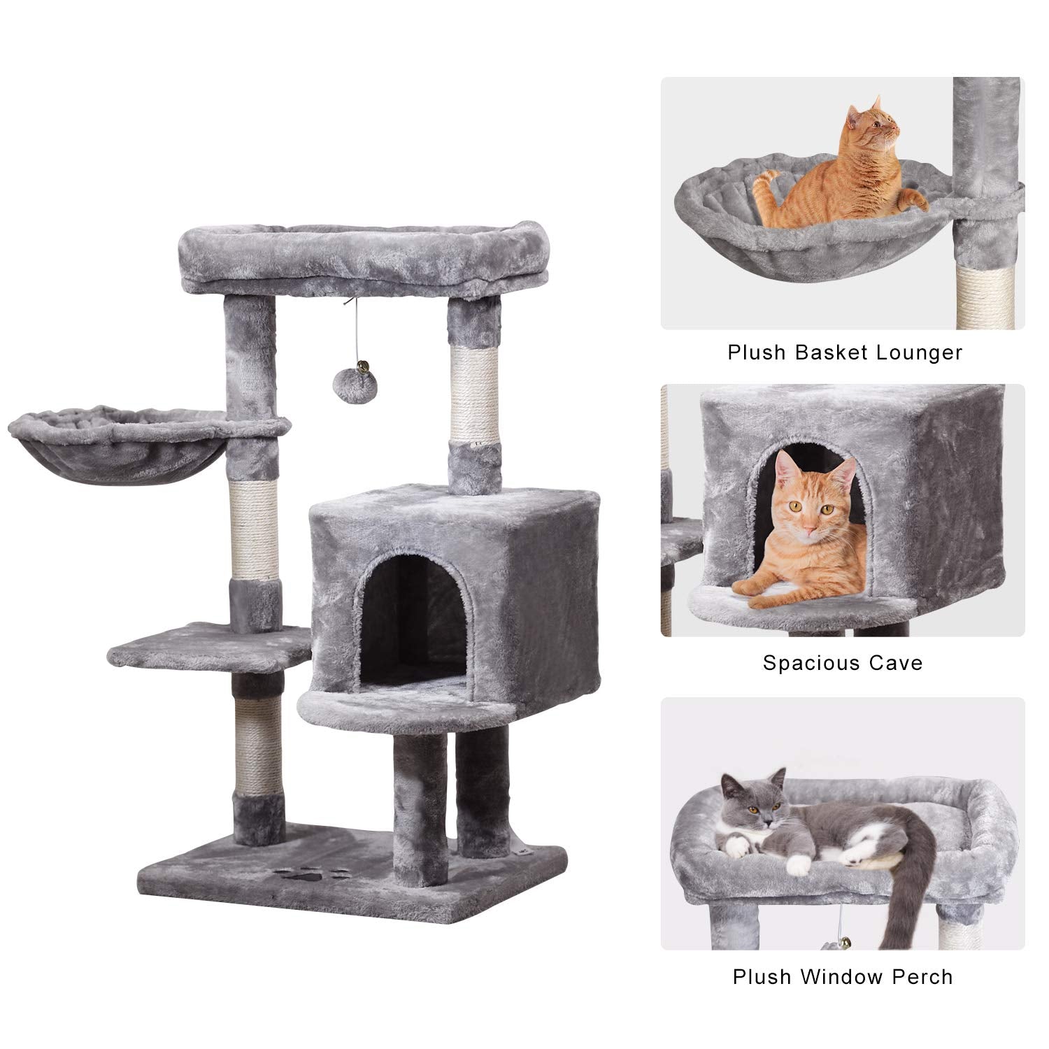 Jissbon Multi-Level Cat Tree Condo, Activity Centre Cat Tower Furniture With Sisal-Covered Scratching Posts, Padded Plush Perch,