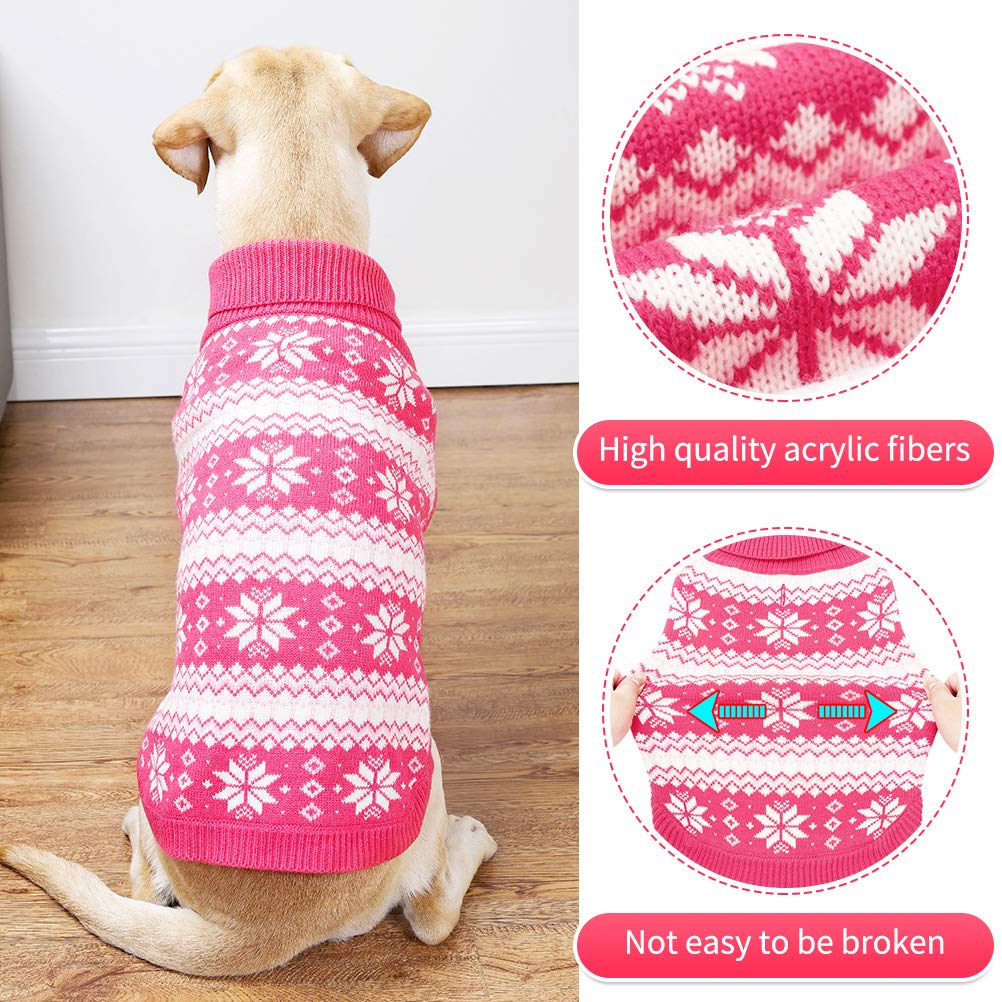 Kooltail Cable Knit Dog Sweater Turtleneck, Cold Weather Pullover Classic Knitwear, Snowflake Pattern Thick Warm Winter Pet Clothes, Dog Christmas Sweater For Small Medium Large Dogs Girl, Pink L