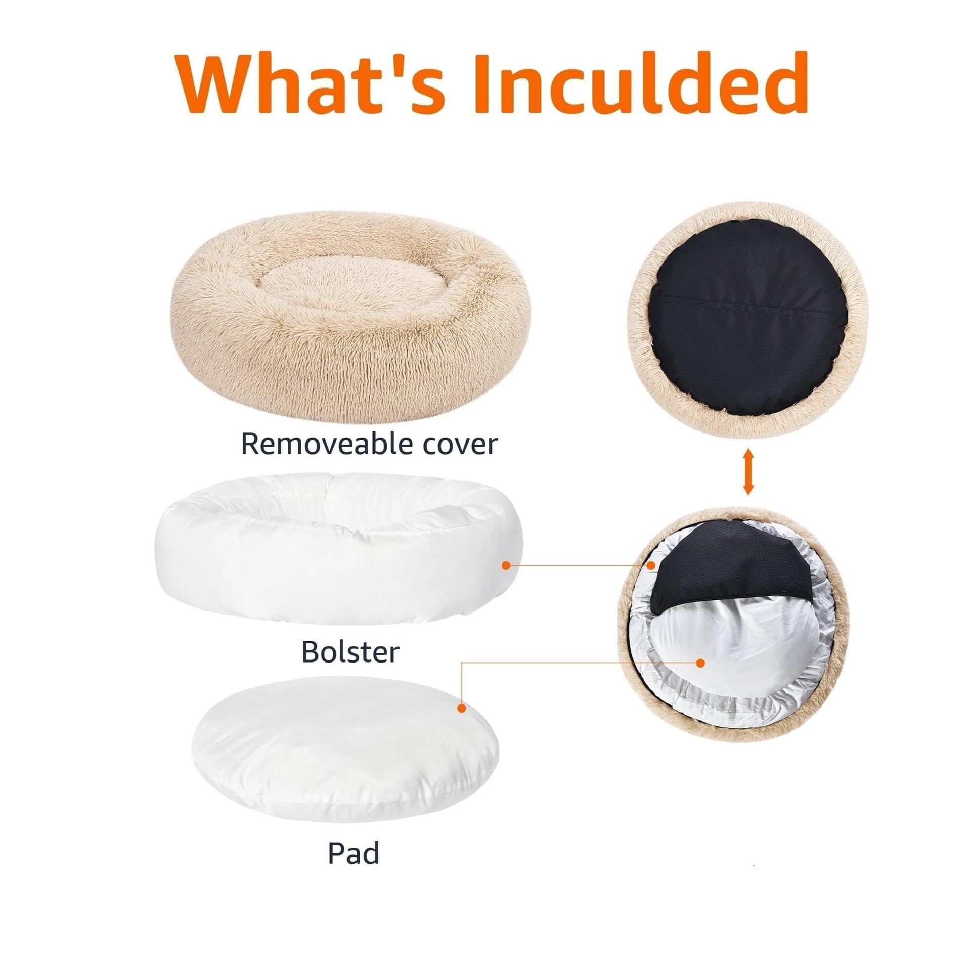Amazon Basics Donut Pet Bolster Faux Fur Bed for Dog, Beige, 45'' x 45''