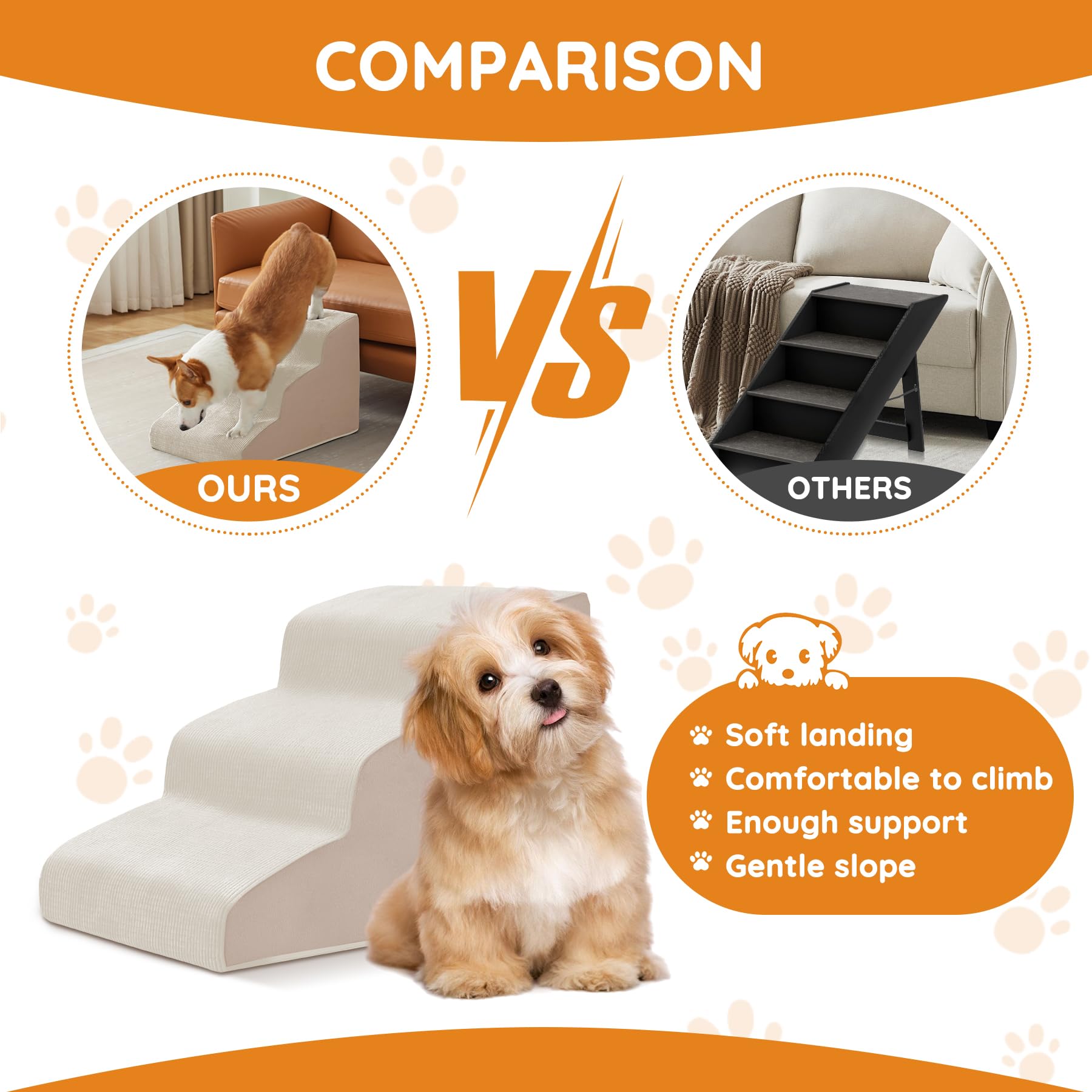 Pet Stairs For Small Dogs - 3-Step Curved Dog Ramp For Bed, Couch, Sofa, Car And Chairs - Non-Slip Bottom Design - Cat Scratchin