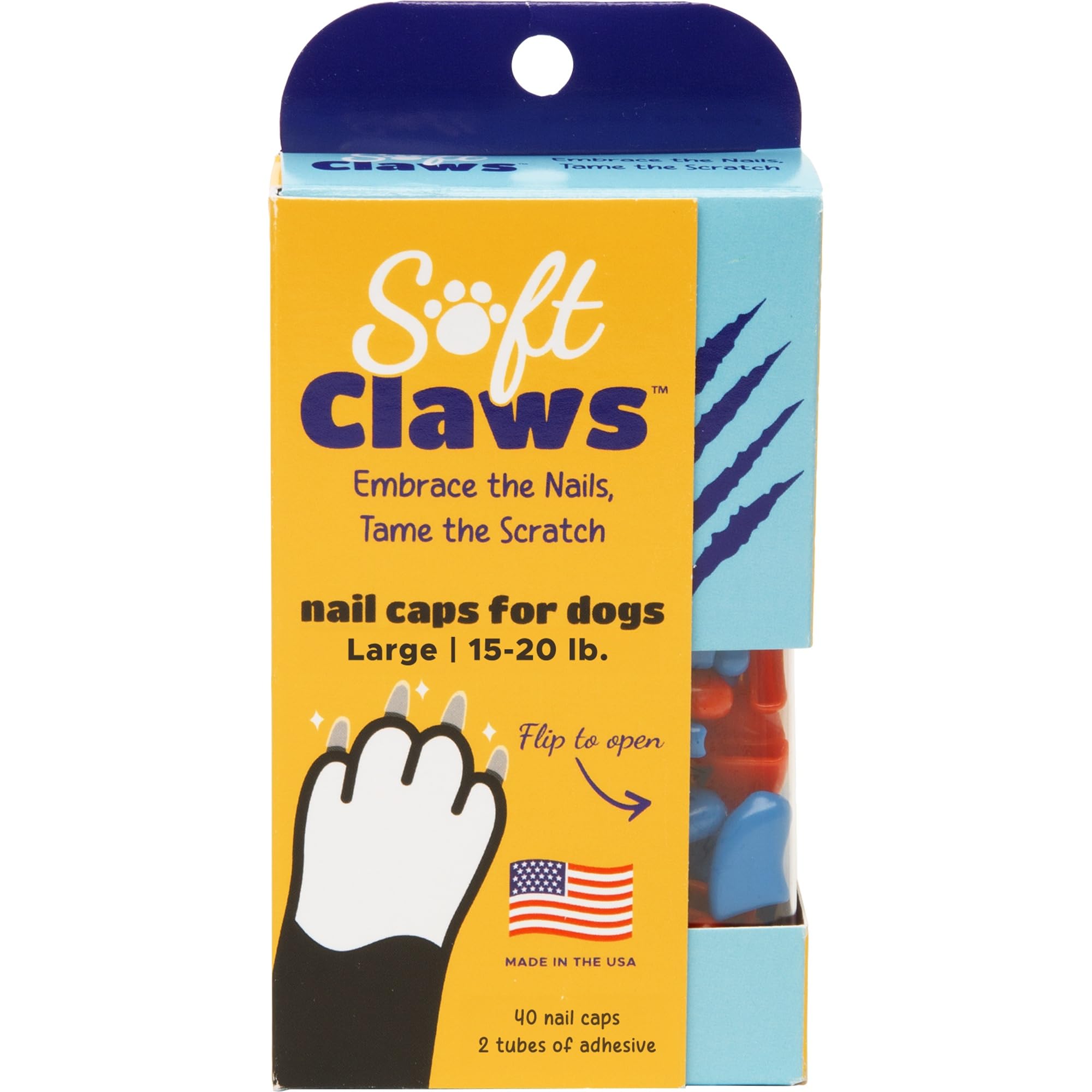 Soft Claws Canine 40-Pack Summer Colors Dog Nail Caps Kit, Large, Red And Blue