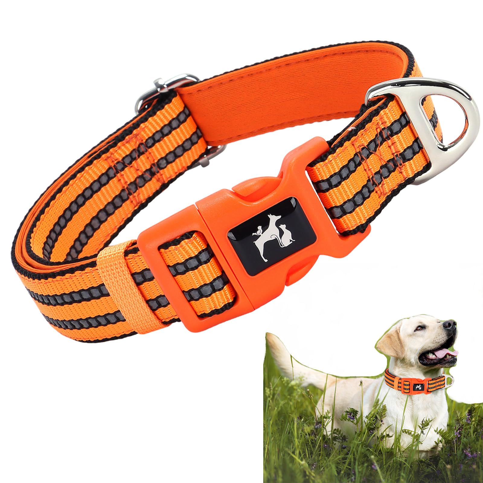 Maowuwujoz Reflective Large Dog Collars - Soft Padded, Adjustable Durable Pet Collar With Quick Release Buckle For Walking, Runn