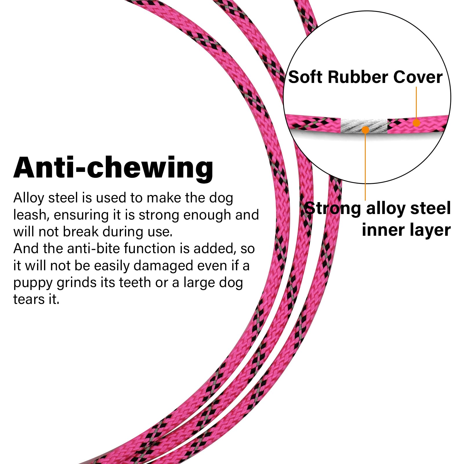 Zhoma 5Ft Chew Proof Metal Dog Leash With Comfortable Handle, Heavy Duty Steel Cable Lead For Control Large Medium Small Dogs Wa