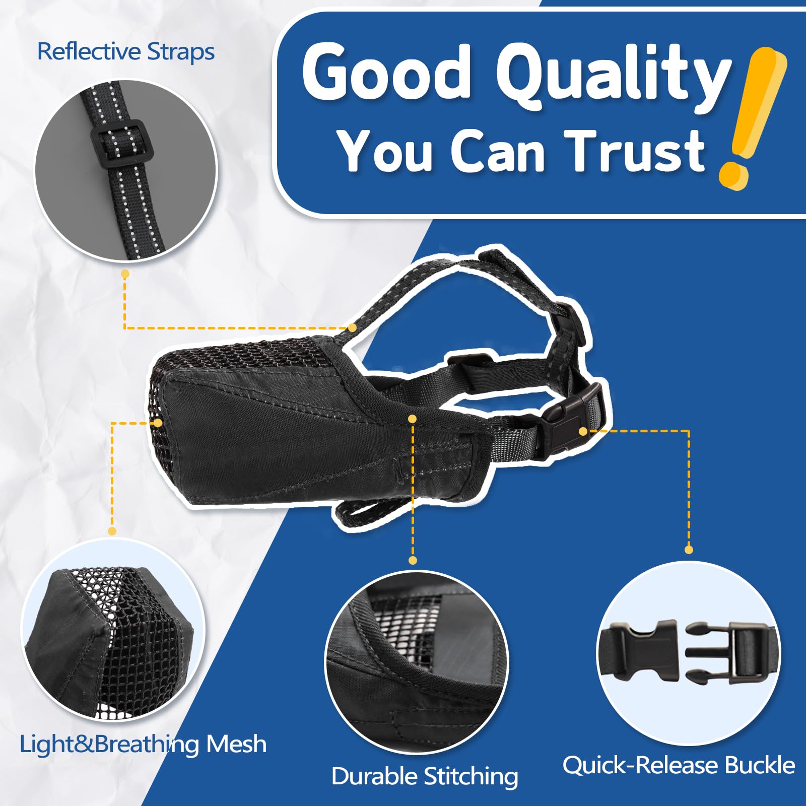 Dog Muzzle, Soft Mesh No Barking Pet Muzzles For Small Medium Large Sized Dogs, Breathable Drinkable Dog Mouth Guard Adjustable