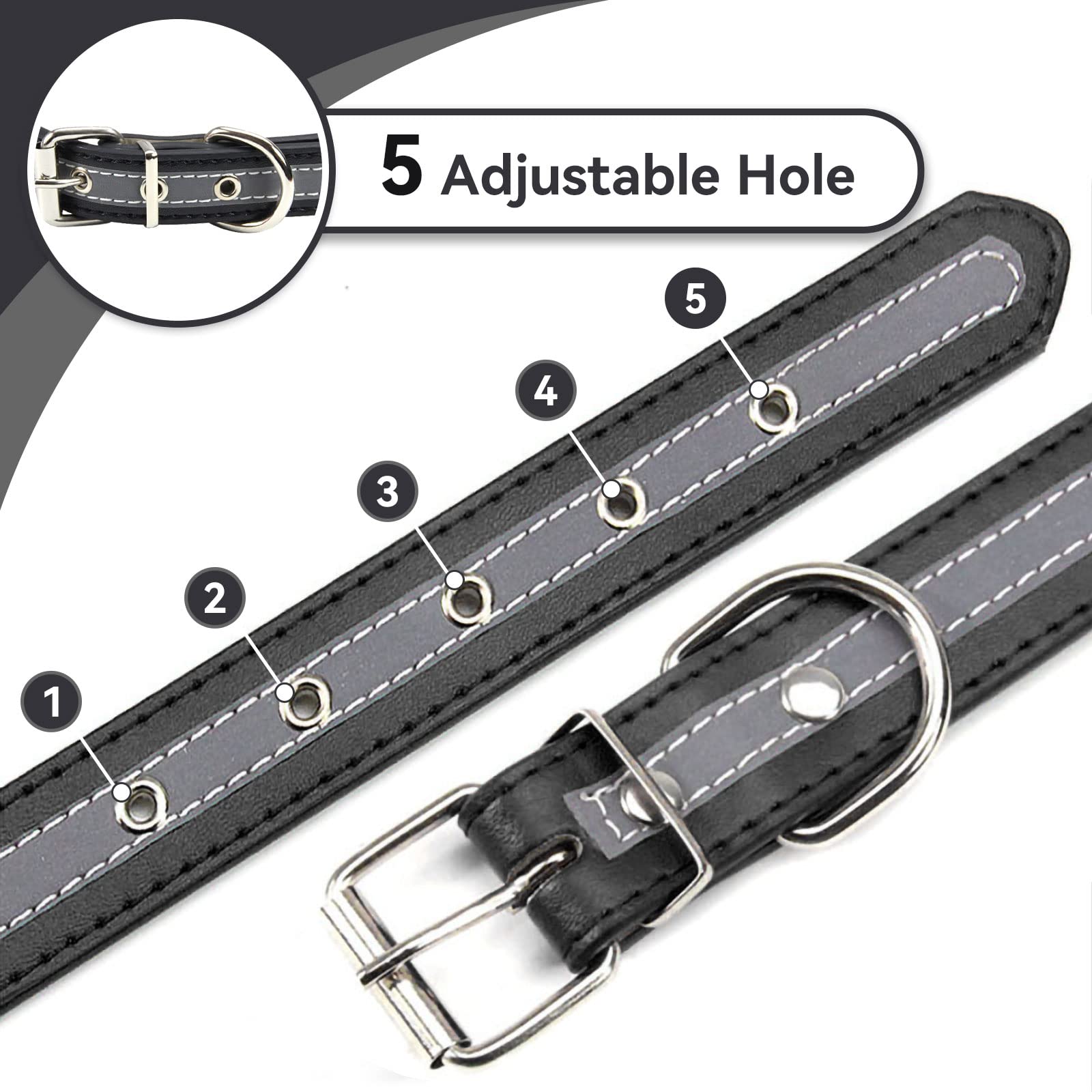 Petcare Reflective Dog Collar With Cute Paw Rivet Studded Funny Soft Pu Leather Adjustable Puppy Dog Collars For Small Medium Large Dogs Cats (Black,Large)