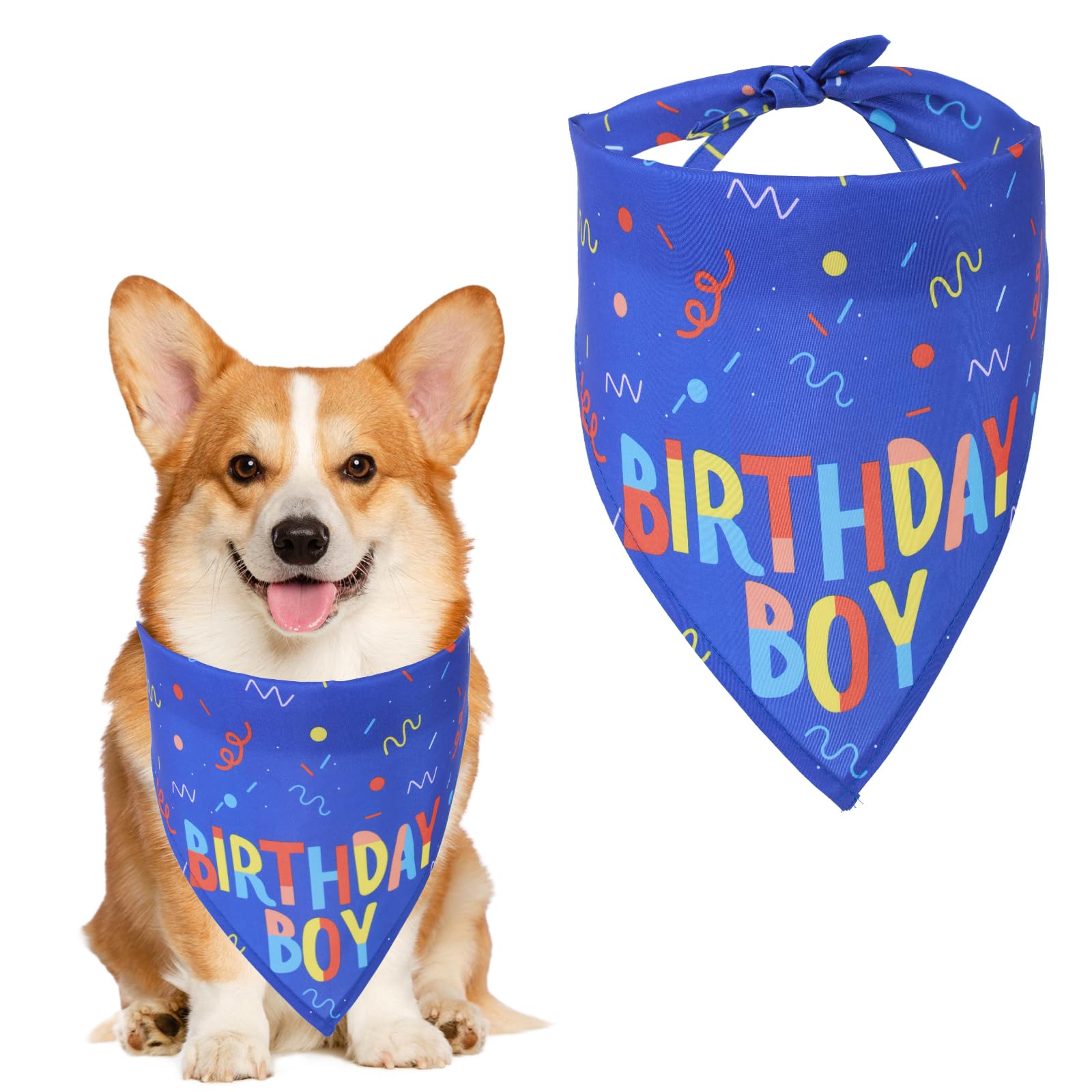 Grevosea Birthday Boy Dog Bandana, Printed Dog Birthday Bandana Pet Scarf For Small Medium Large Cats Dogs Birthday Party Suppli