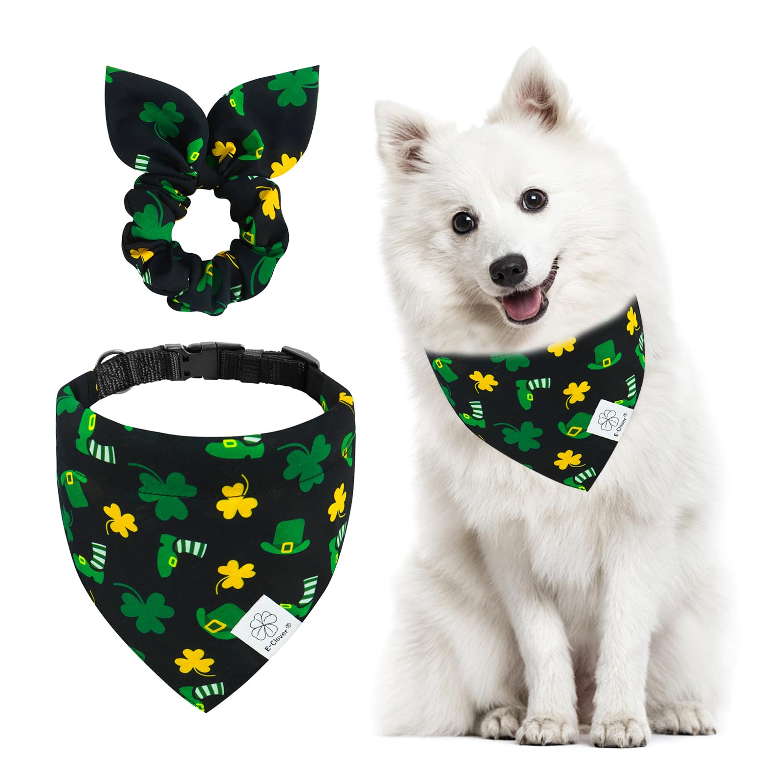 E-Clover Fall Dog Collar - Plaid Thanksgiving Dog Collar Bandana & Matching Scrunchie Adjustable Dog Collars For Xs Small Dogs P