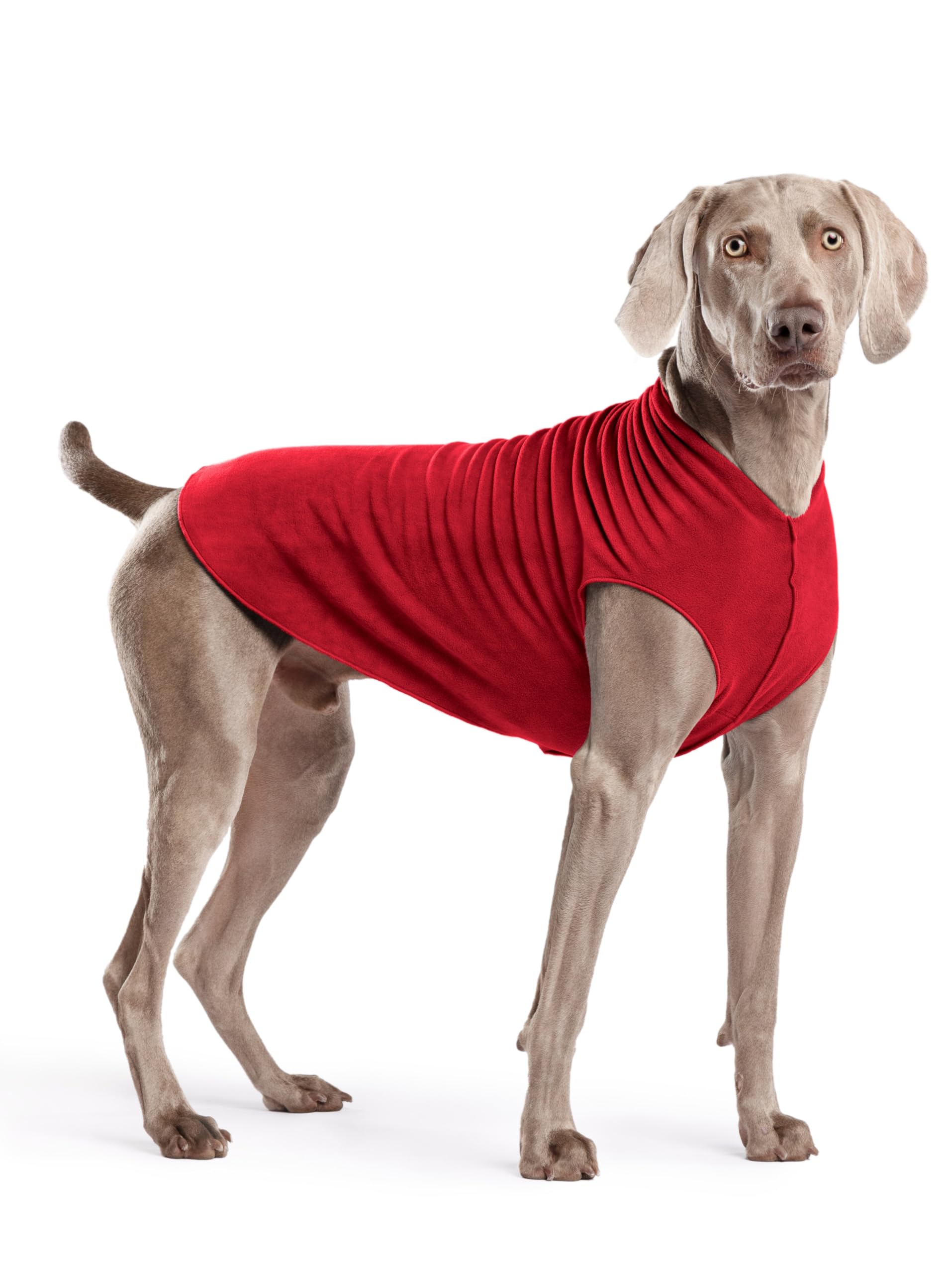 Gold Paw Stretch Fleece Dog Coat, Stretchy Pet Sweater, Machine Washable Pullover For Winter And Fall, Red, 22