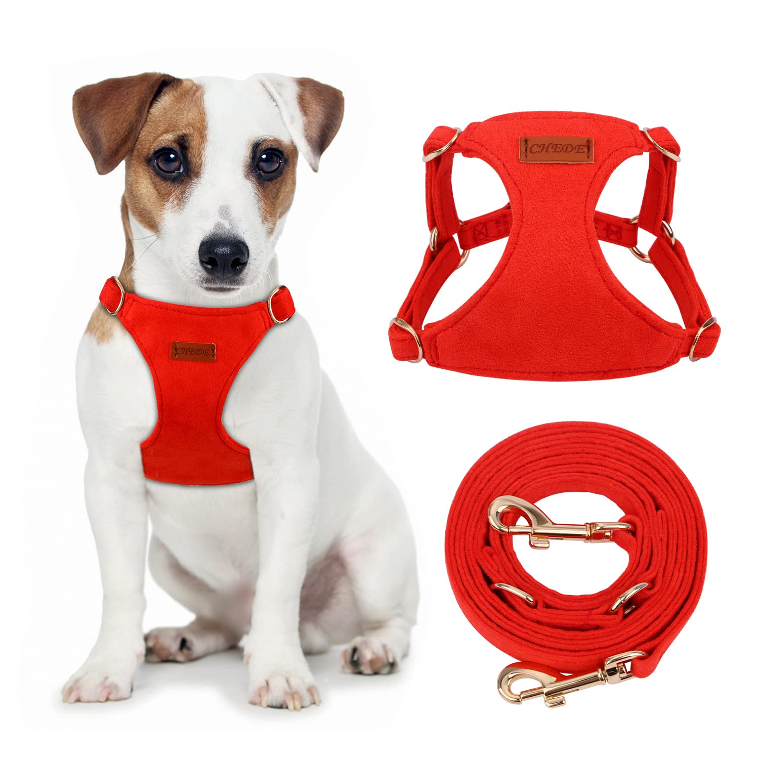 Chede No Pull Puppy Harness And Multifunction Dog Leash Set- 8 Colors Soft Adjustable No Choke Escape Proof Cute,Lightweight Pet Vest Harness For Small And Medium Dog (M, Red)