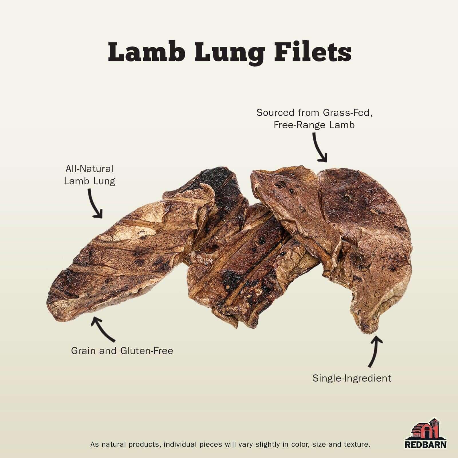 Redbarn Lamb Lung Filets - Oven Roasted Jerky-Style Dog Treats, Flavorful, Tasty & Highly Palatable Chews, Single Ingredient Pro