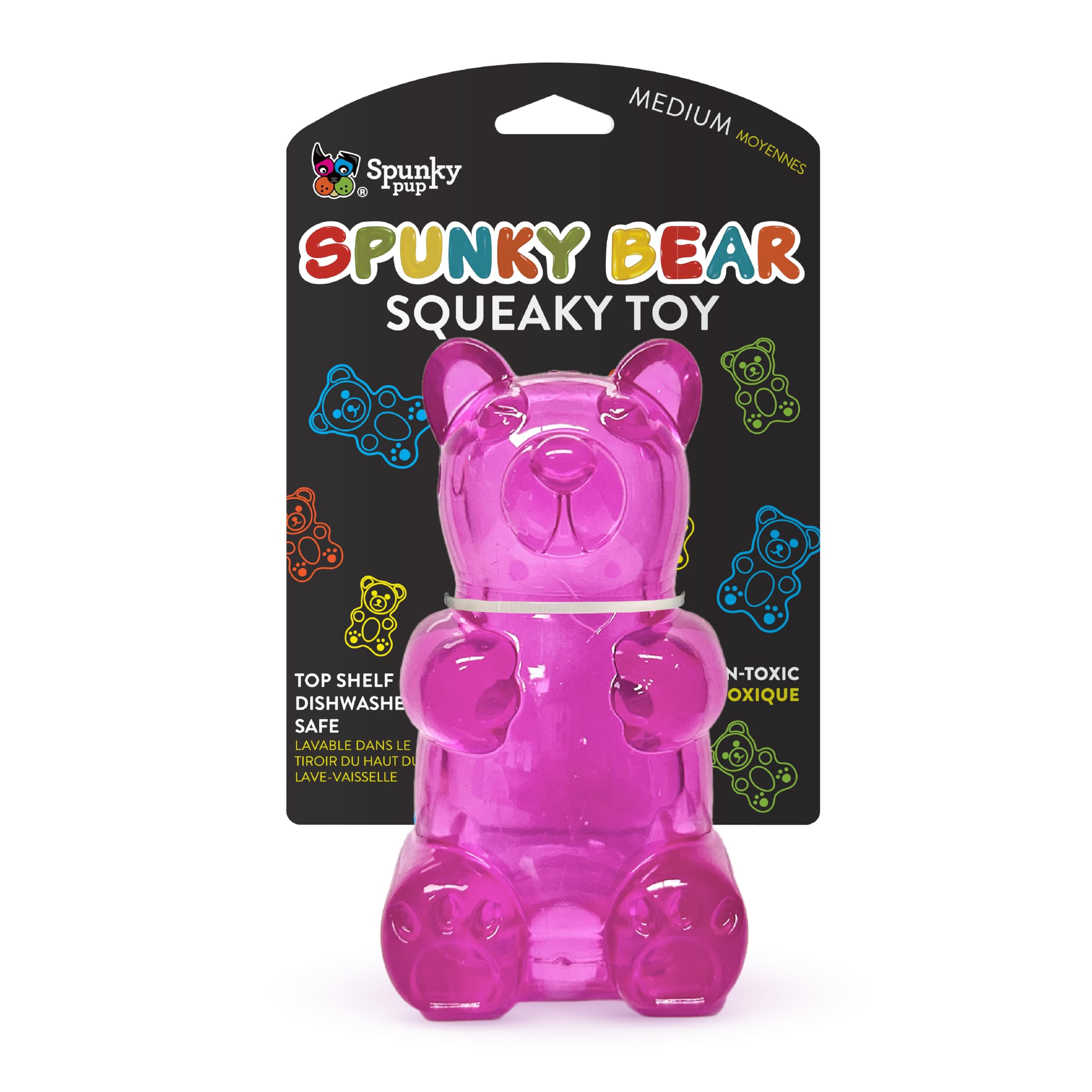 Spunky pup Spunky Bear Interactive Squeaky Dog Toys - Gummy Bear Shape, Crazy Bounce, Dishwasher-Safe, Assorted Neon Colors- Med