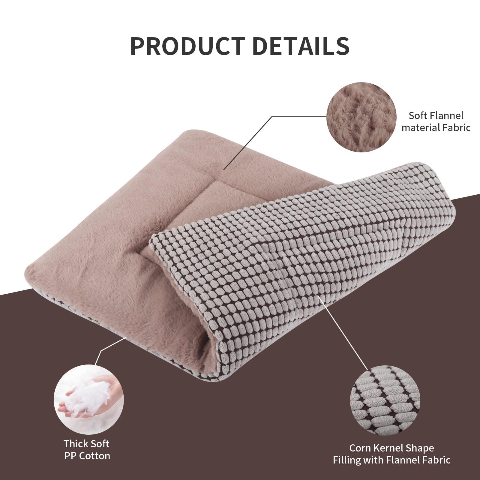 Vetasac Dog Bed Mat, Soft And Warm Pet Cushion, Dual Purpose Washable Mattress Bed For Small Medium Large Dog And Cat Sleeping Xb004 (36'X23', Khaki)