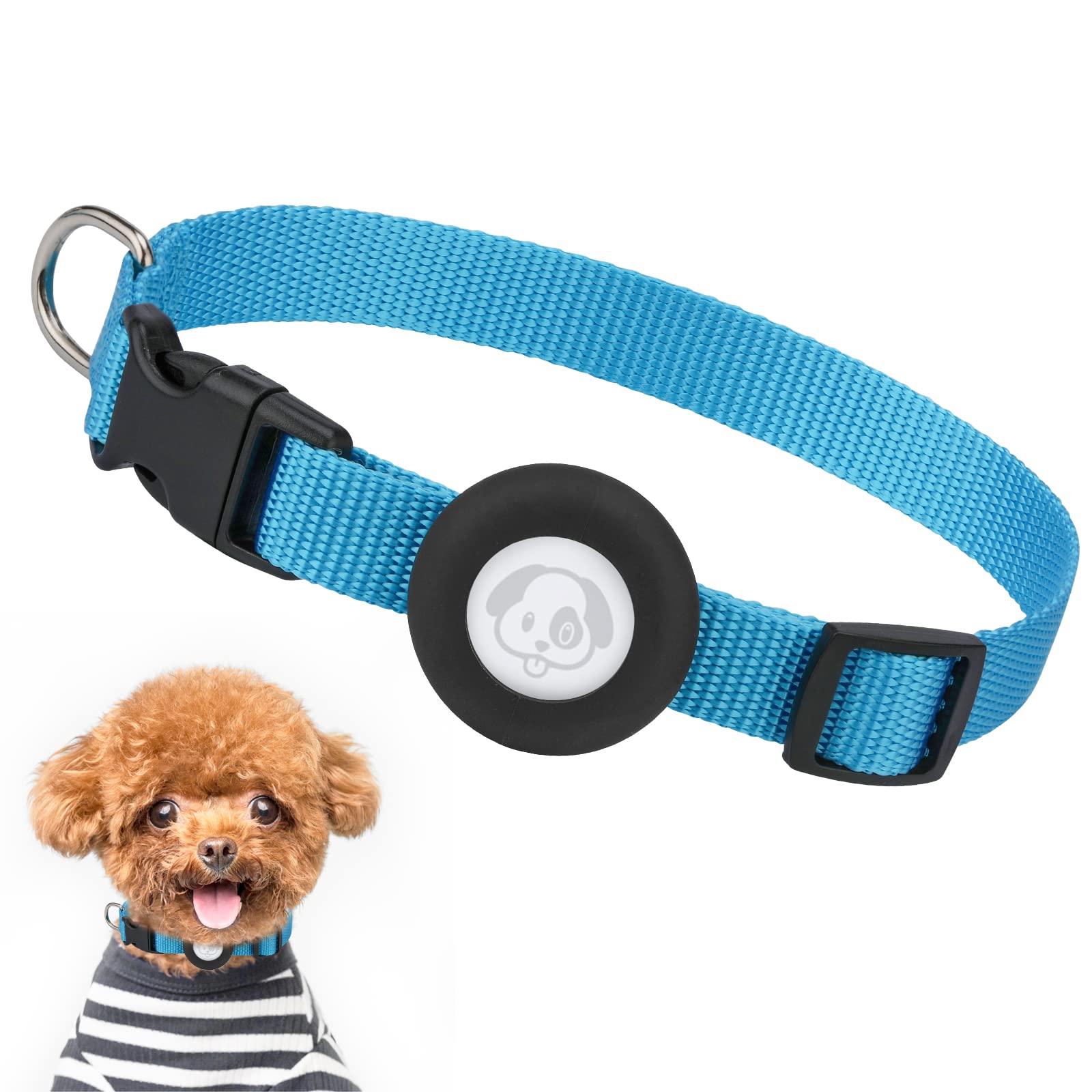 Compatible With Airtag Dog Collar, Adjustable Air Tag Dog Collar With Durable Quick Snap Buckle, Imitation Nylon Dog Collar With Waterproof Apple Airtag Holder For Small Dogs (S(6'-16'), Blue)