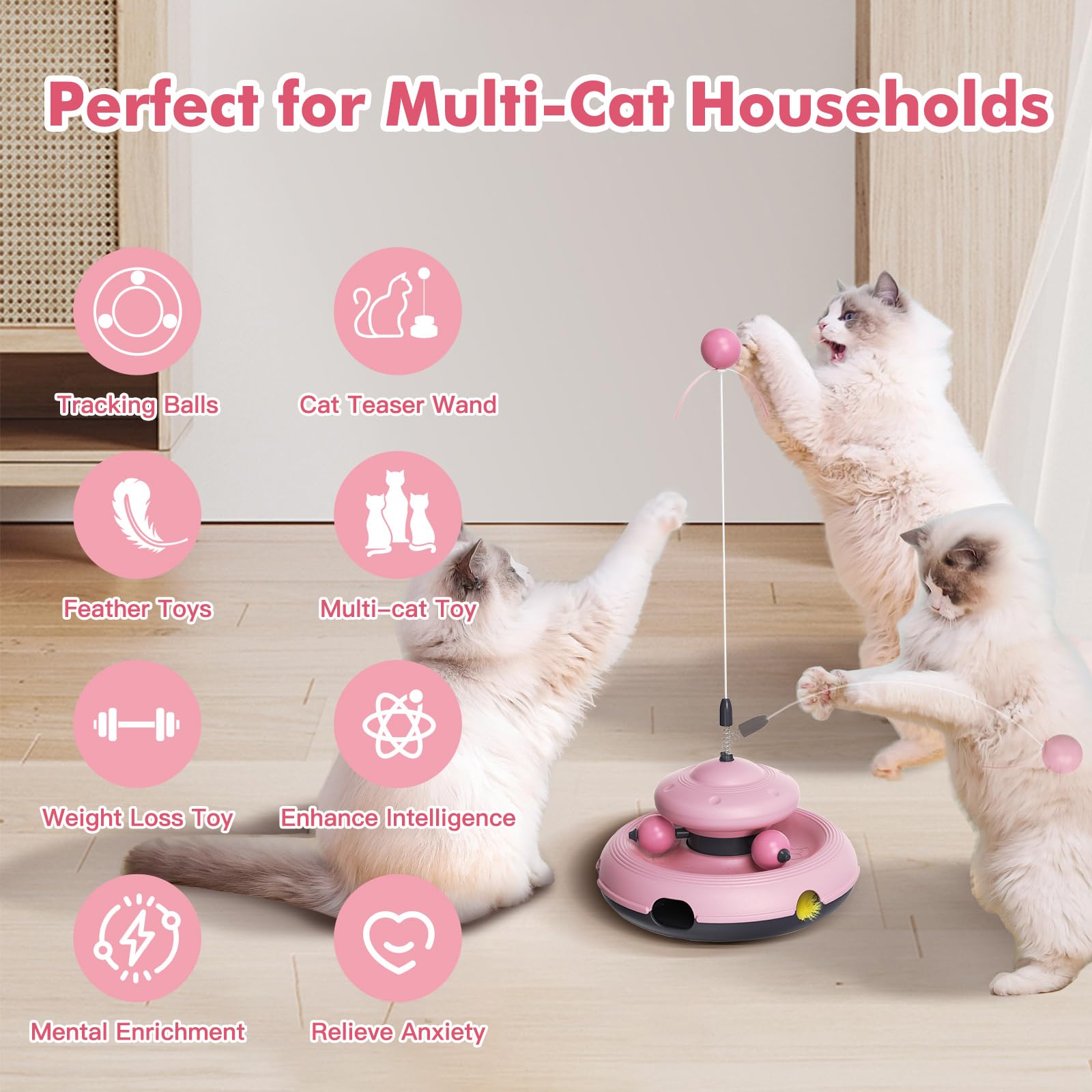 Judongju 3-In-1 Interactive Cat Toy For Indoor Cats - Exciting Teaser Wand, Ball Track, And Whack-A-Mole Game - No Batteries Nee