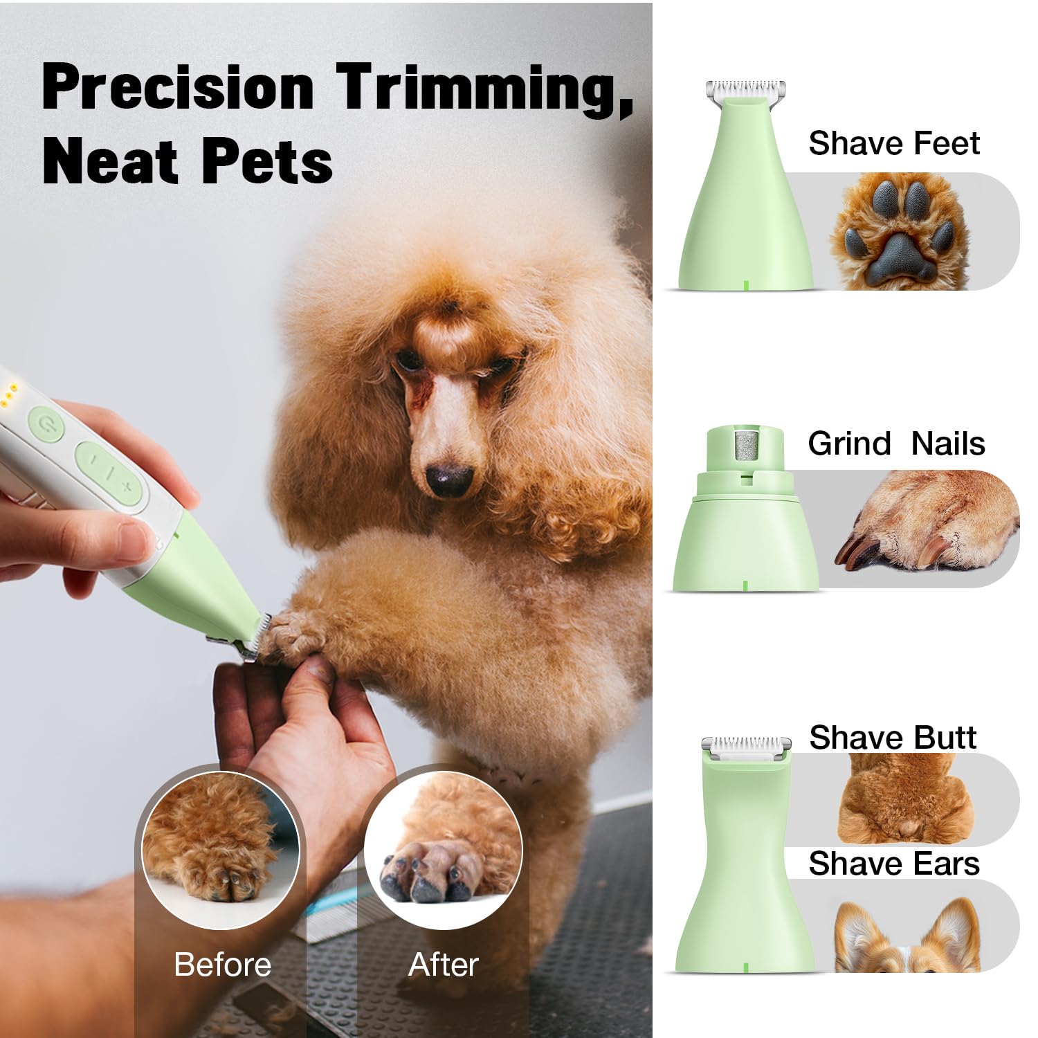 Fuzzyfix Dog Grooming Kit, Dog Clippers For Grooming For Thick Heavy Coats, Professional Pet Paw Trimmer Nail Grinder Low Noise