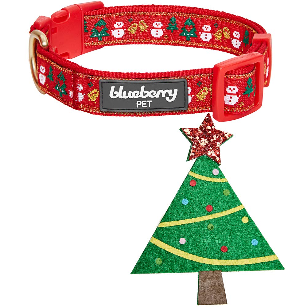 Blueberry Pet Christmas Tree & Snowman Dog Collar, Small, 12'-16' Neck, Eco-Friendly Glitter Décor, Holiday Dog Collars For Small Dogs, Festive Christmas Dog Collars, Durable & Stylish