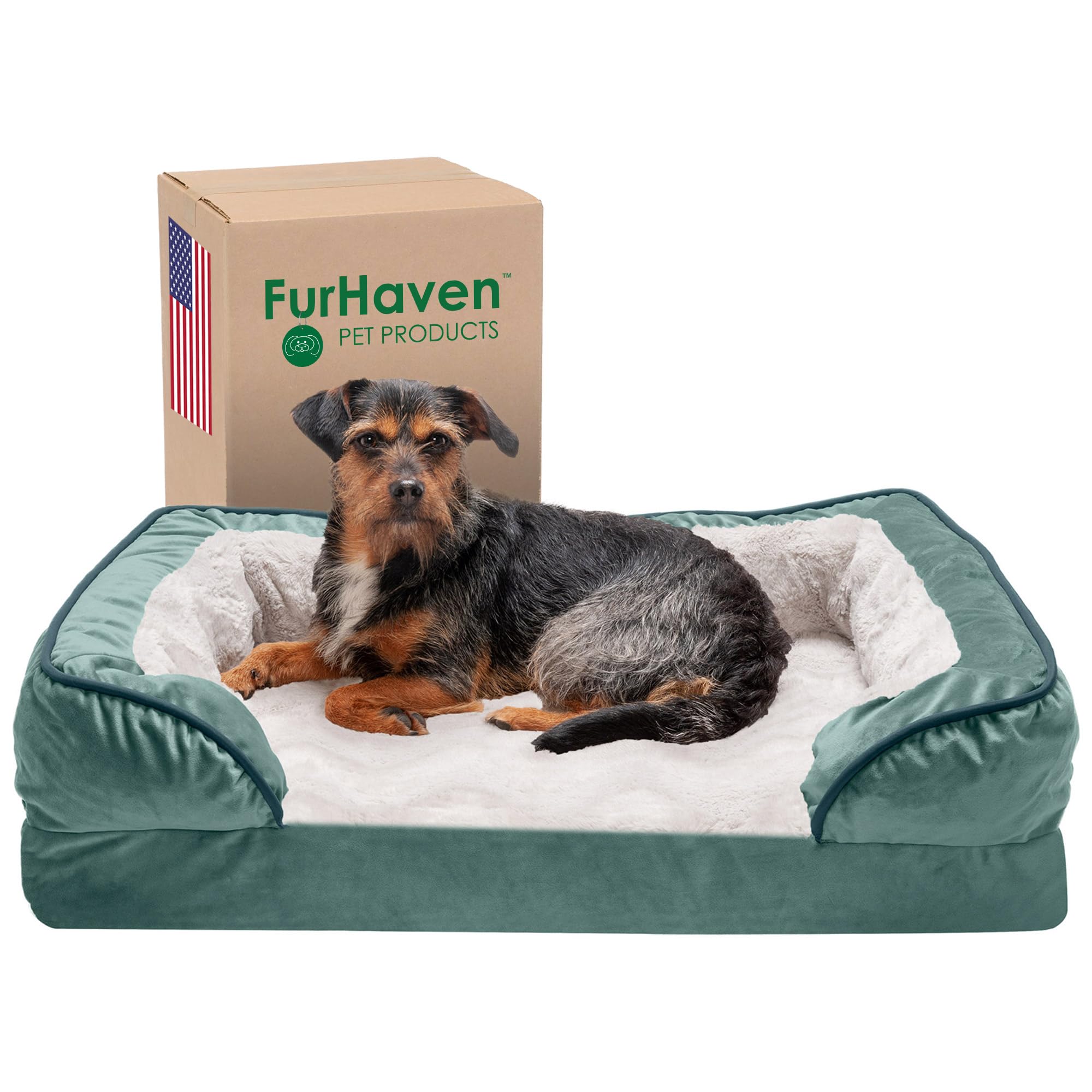 Furhaven Memory Foam Dog Bed For Medium/Small Dogs W/ Removable Bolsters & Washable Cover, For Dogs Up To 35 Lbs - Plush & Velve