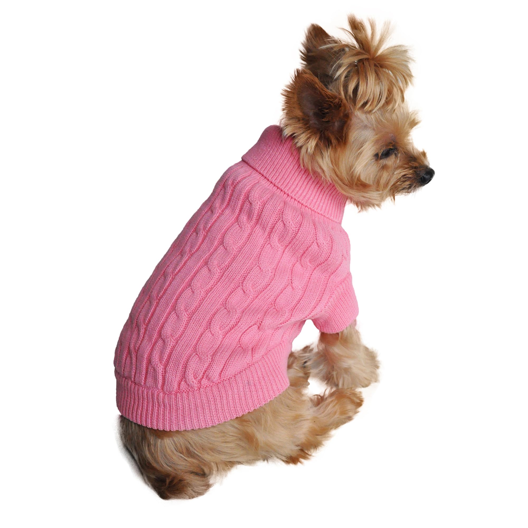 Doggie Design Cable Knit Dog Sweater Candy Pink