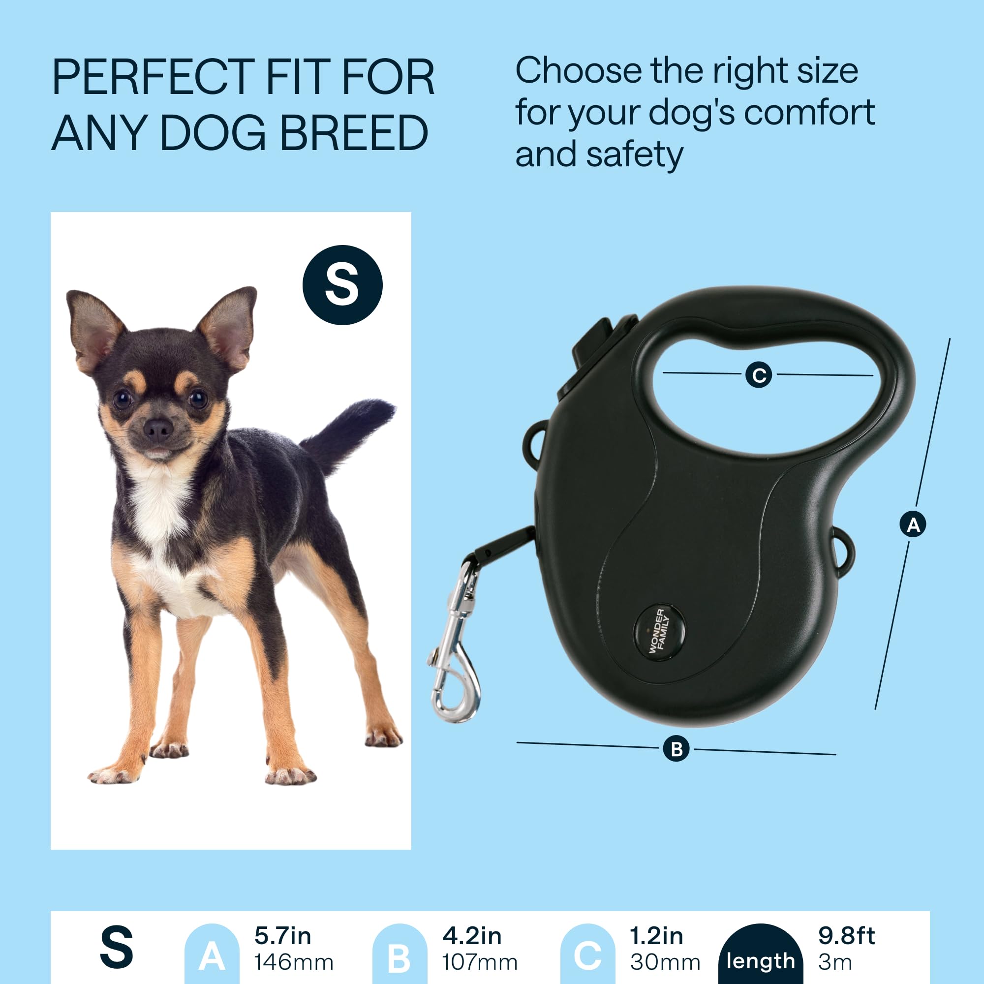 Retractable Dog Leash For Small Dogs Up To 33 Lbs - 10 Ft, Tangle Free Pet Walking Leash, One-Handed Brake, Pause, Lock - Heavy