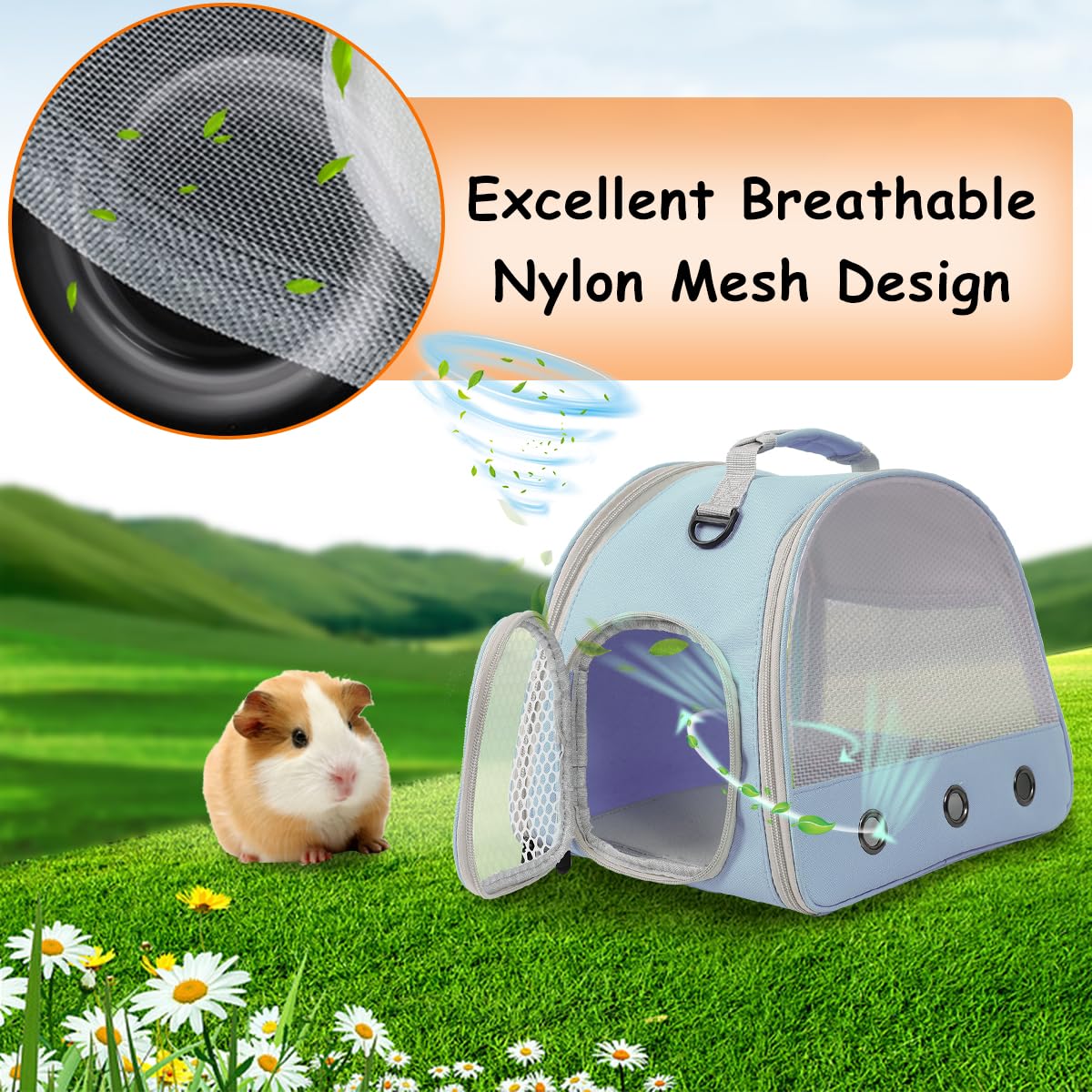 Breathable Small Animal Carrier Nylon Mesh For Front Window Guinea Pig Carrier Reptile Carrier For Travel Outdoor