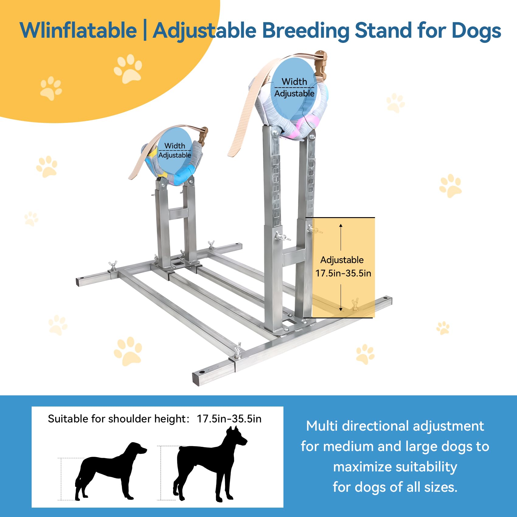 Dog Breeding Stand, Stainless Steel Breeding Stand For Dogs, Shoulder Height 17.5 In-35.5 In,Pet Fixed Bracket For Medium To Lar