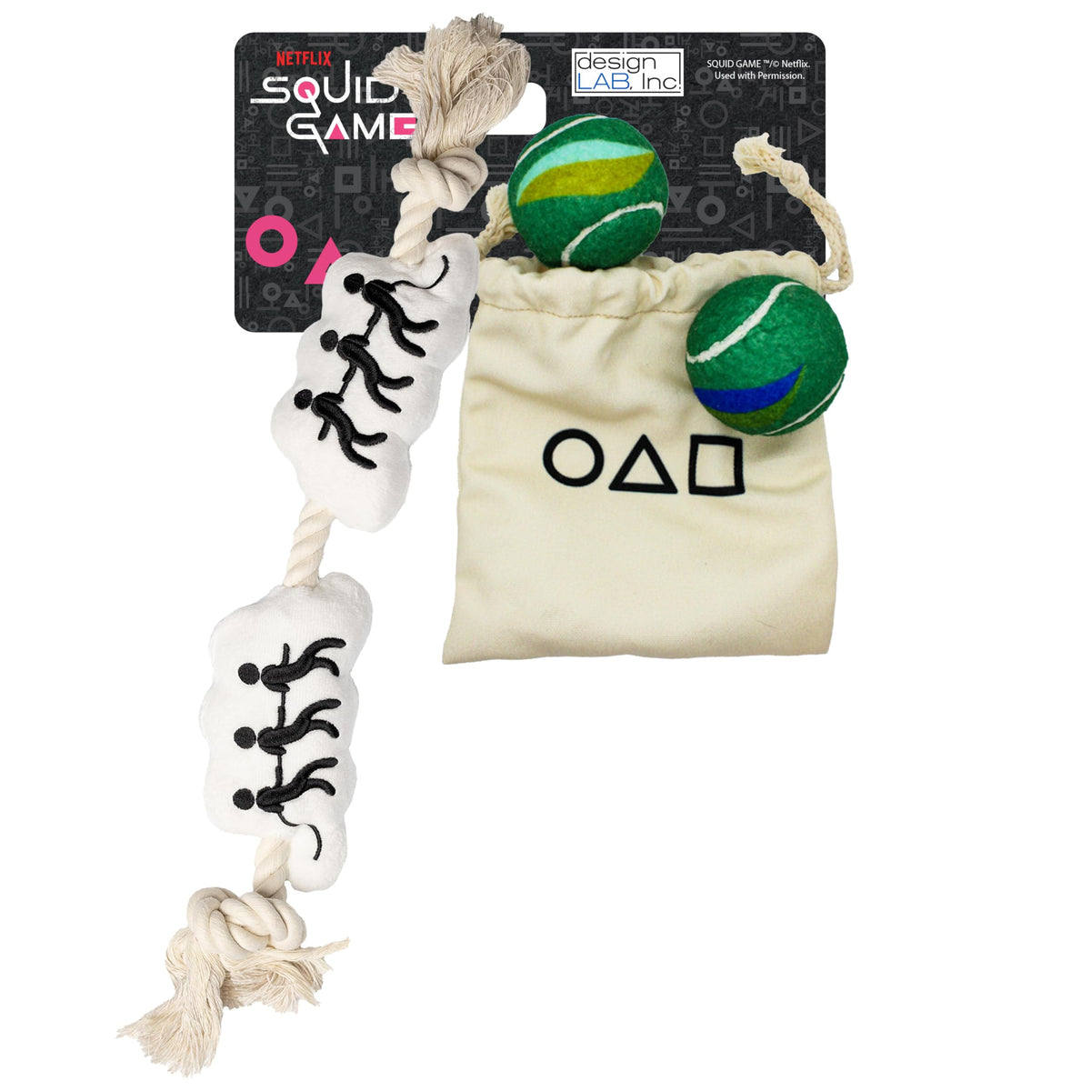 Design Lab, Inc. Squid Game Official Merchandise | Interactive Dog Toys | Tug O War & Marble Game Set | 2 Squeaky Balls And 1 Du