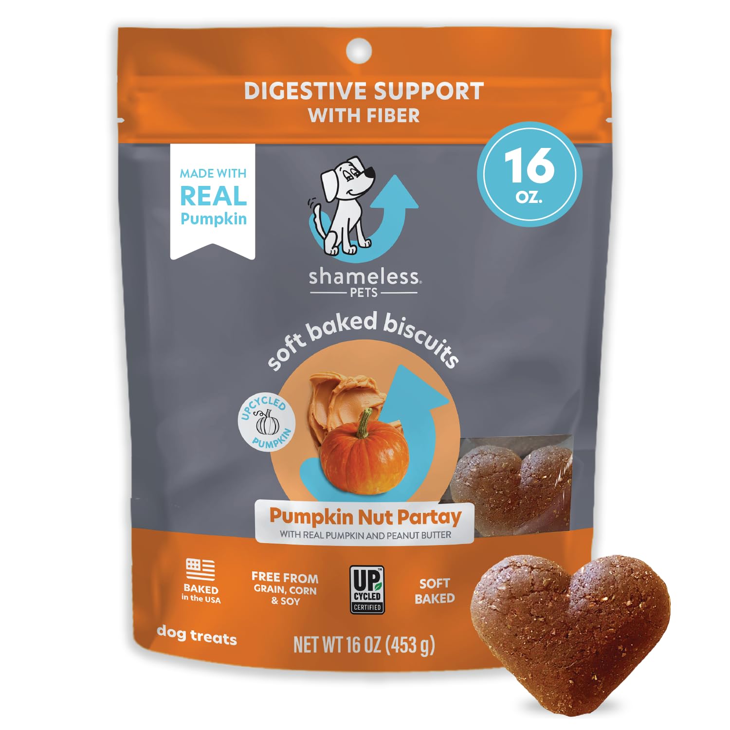 Shameless Pets Soft-Baked Dog Treats, Pumpkin Nut Partay - Natural & Healthy Dog Chews for Digestive Support with Fiber - Dog Bi
