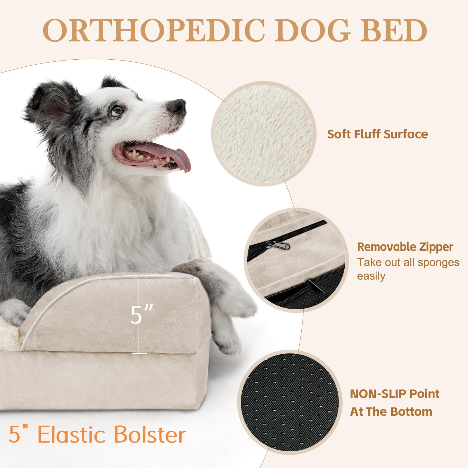 Comfort Expression Orthopedic Jumbo Dog Bed, Extra Large Dog Beds Jumbo Breed, Waterproof Dog Bed, Pv Washable Dog Sofa Bed With