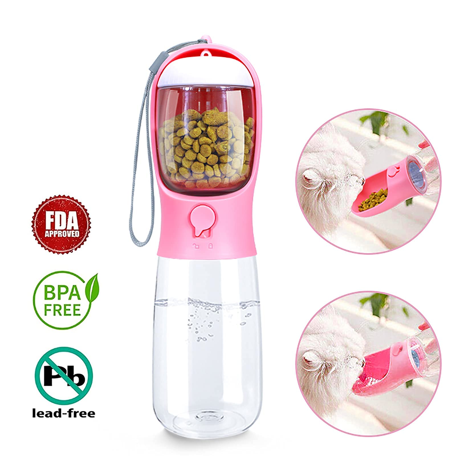 AVELORA Dog Water Bottle,Portable Pet Water Bottle with Food Container,Outdoor Portable Water Dispenser for Cat,Puppy,Pets for W