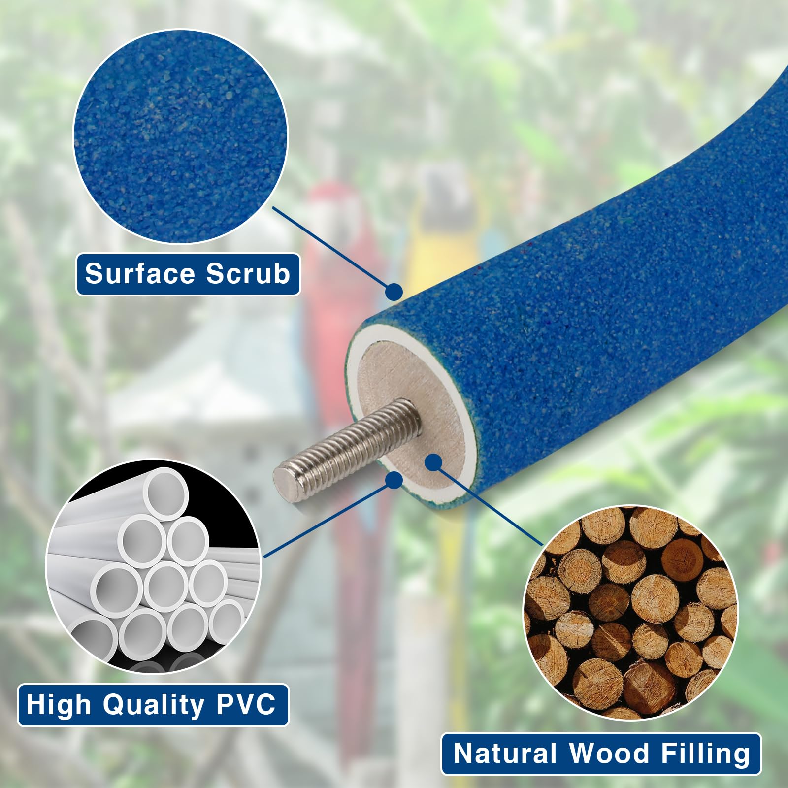 Rypet Parrot Perch Rough-Surfaced - Quartz Sands Bird Cage Perches For Small Parakeets Cockatiels, Conures, Macaws, Parrots, Love Birds, Finches Cages Toy, U Shape