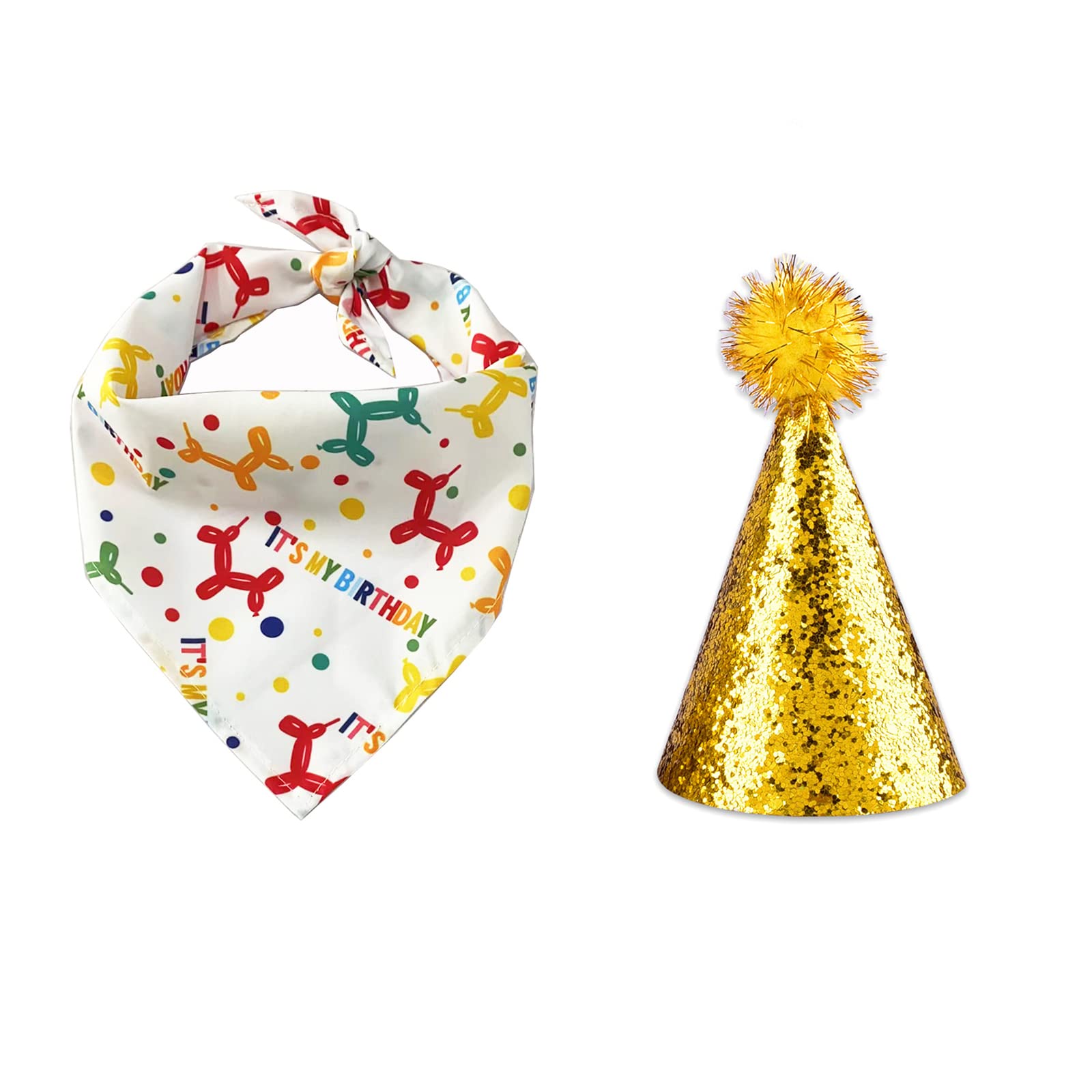 Dog Birthday Hat And Bandana For Boy/Girl Pet Party Supplies - Scarf For Small, Medium, Large Dogs (Gold)