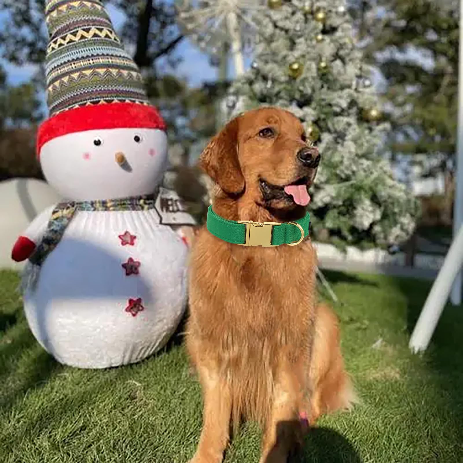 Maca Bates Christmas Collars For Dogs Cotton Soft Green Dog Collar With Metal Buckle Winter Dog Collar Adjustable For Small Medi