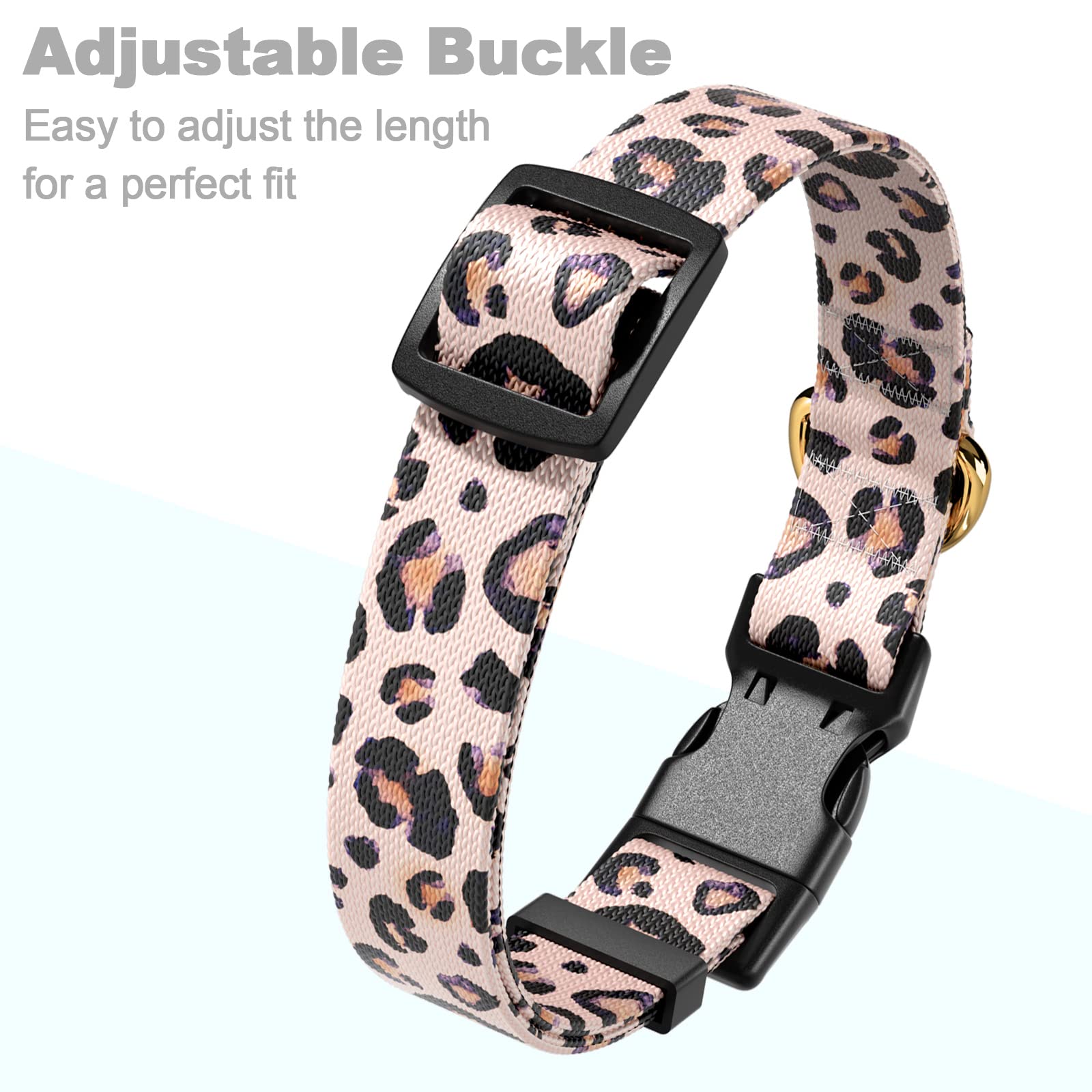 Rnivvi Dog Collar For Large Dogs, Cute Leopard Heavy Duty Adjustable Puppy Collar With Quick Release Buckle For Boy Girl & Femal