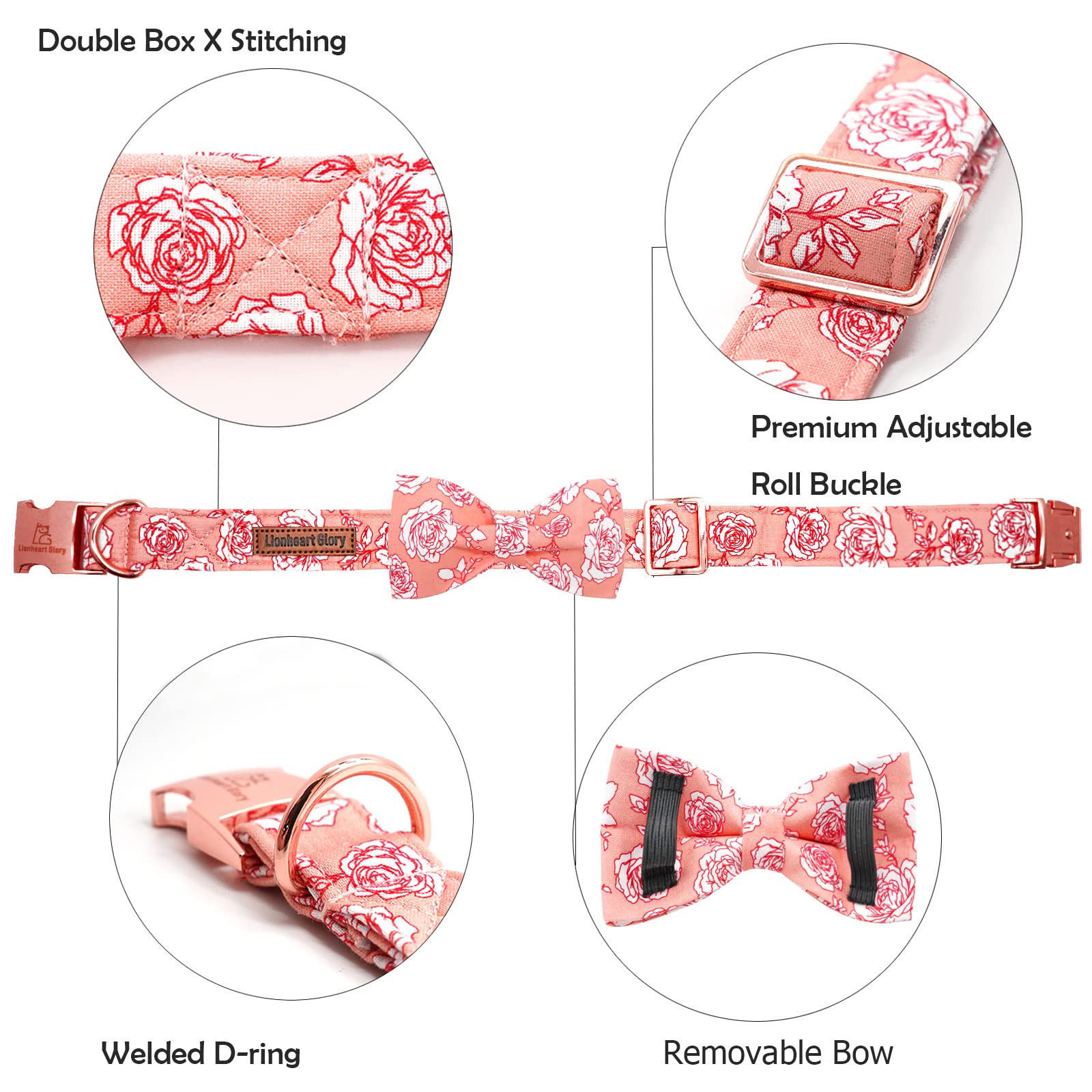 Lionheart Glory X-Large Pink Dog Collar with Bowtie for Valentine's Day
