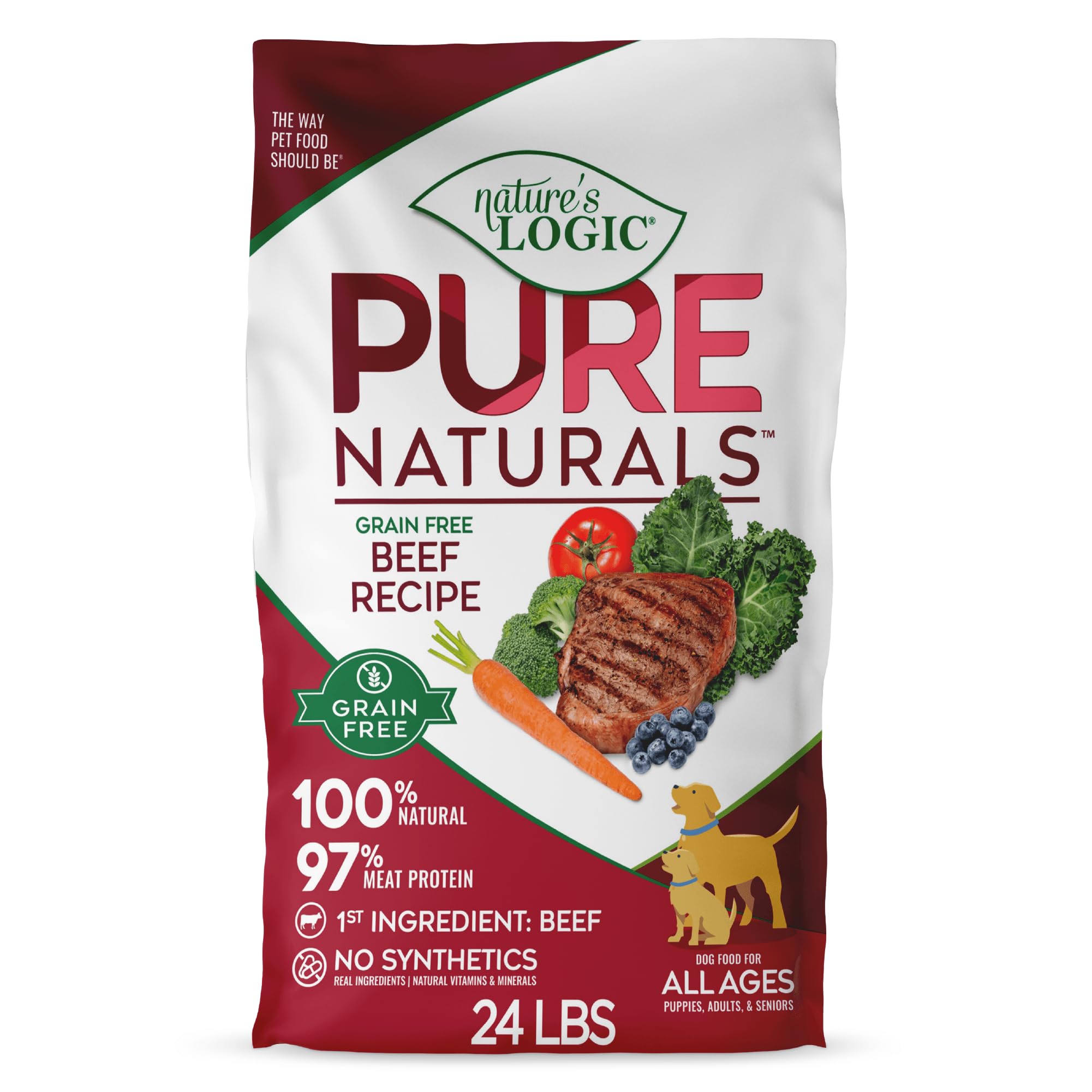 Natures Logic Pure Naturals 100% Natural Grain-Free Beef Recipe Synthetic-Free Dry Dog Food, 24 lbs