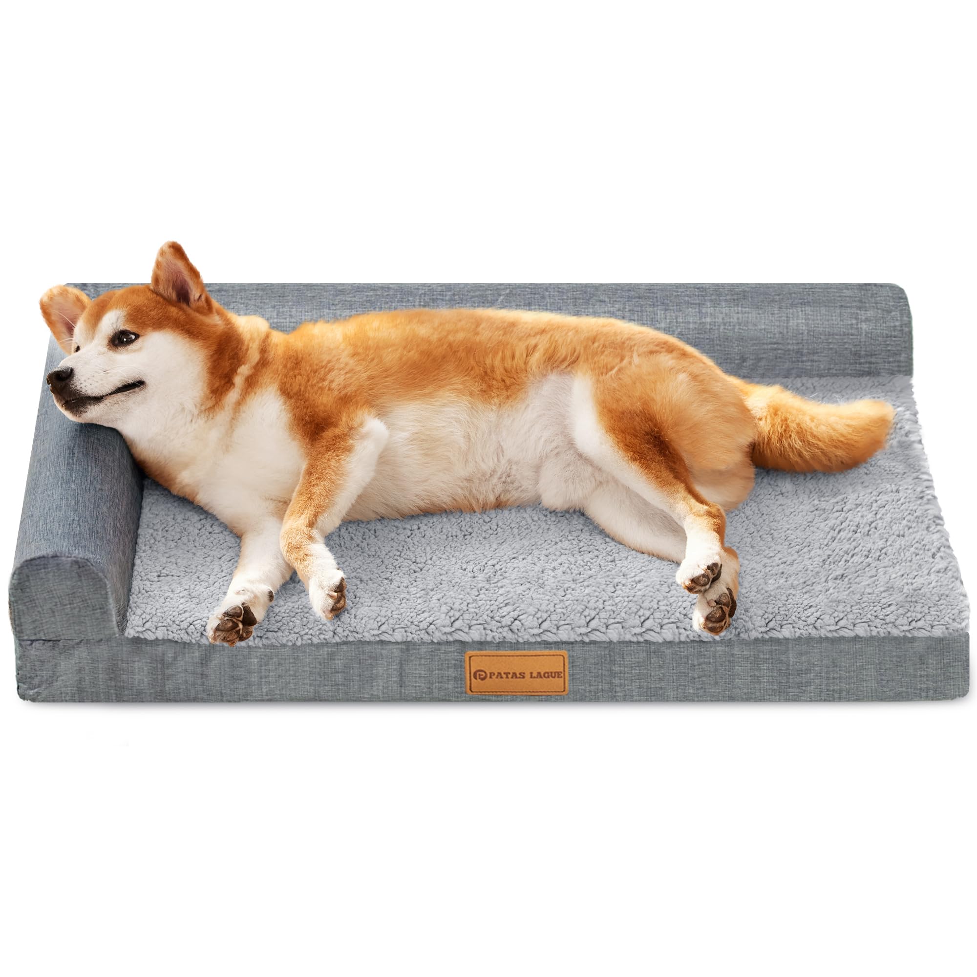 Patas Lague Orthopedic Dog Bed Large Sized Dog 36X24, Waterproof L Bolster Medium Pet Sofa Beds with Removable Washable Cove