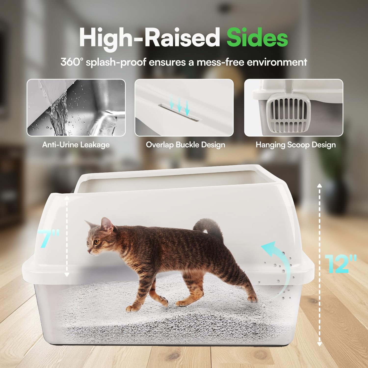 All For Paws Stainless Steel Cat Litter Box With Litter Mat For Big Cats Extra Large Metal Litter Pan Tray With High Wall Sides,