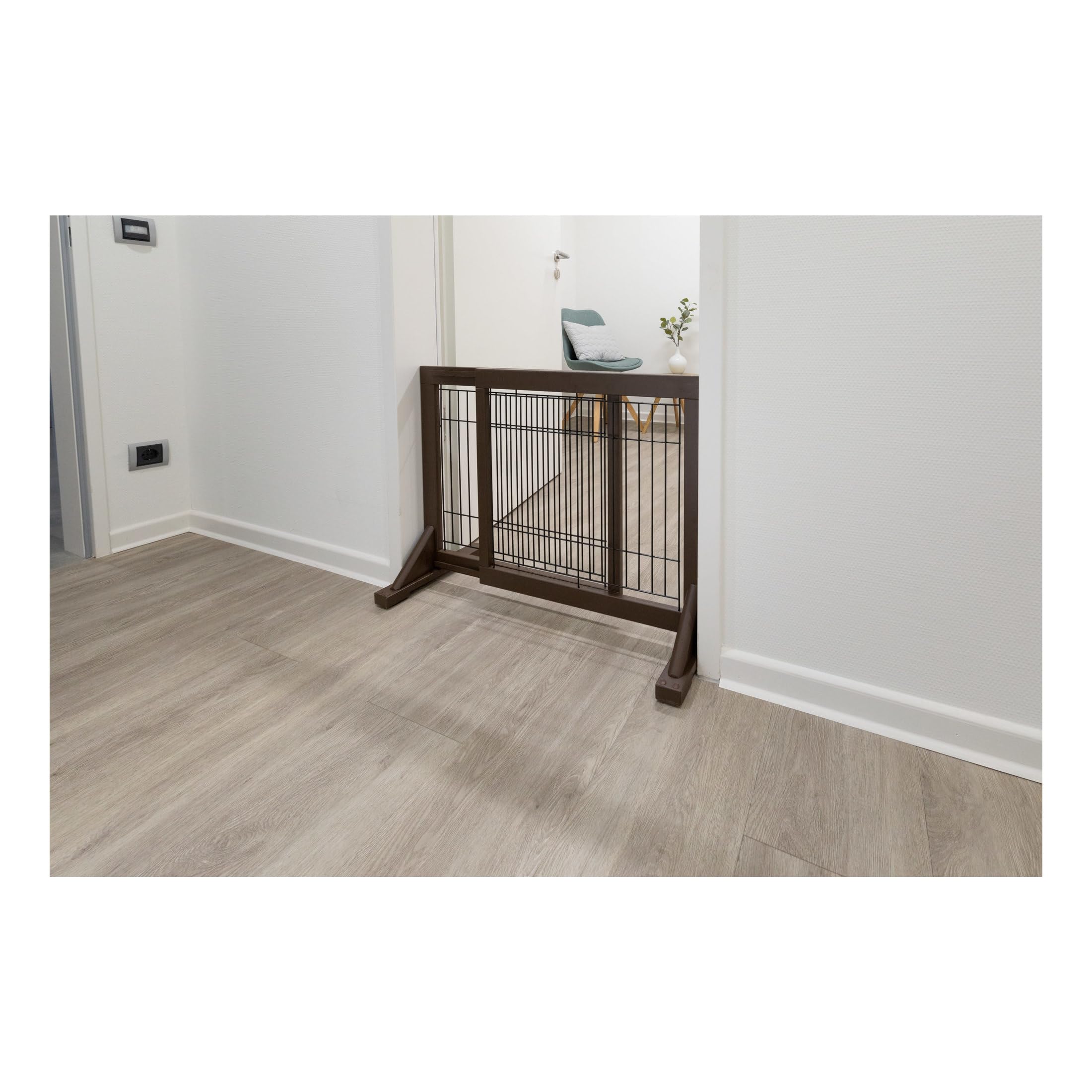 Trixie Freestanding Pet Gate, Wood And Wire, Lightweight, Adjustable Width, 24 In Height, Espresso Brown