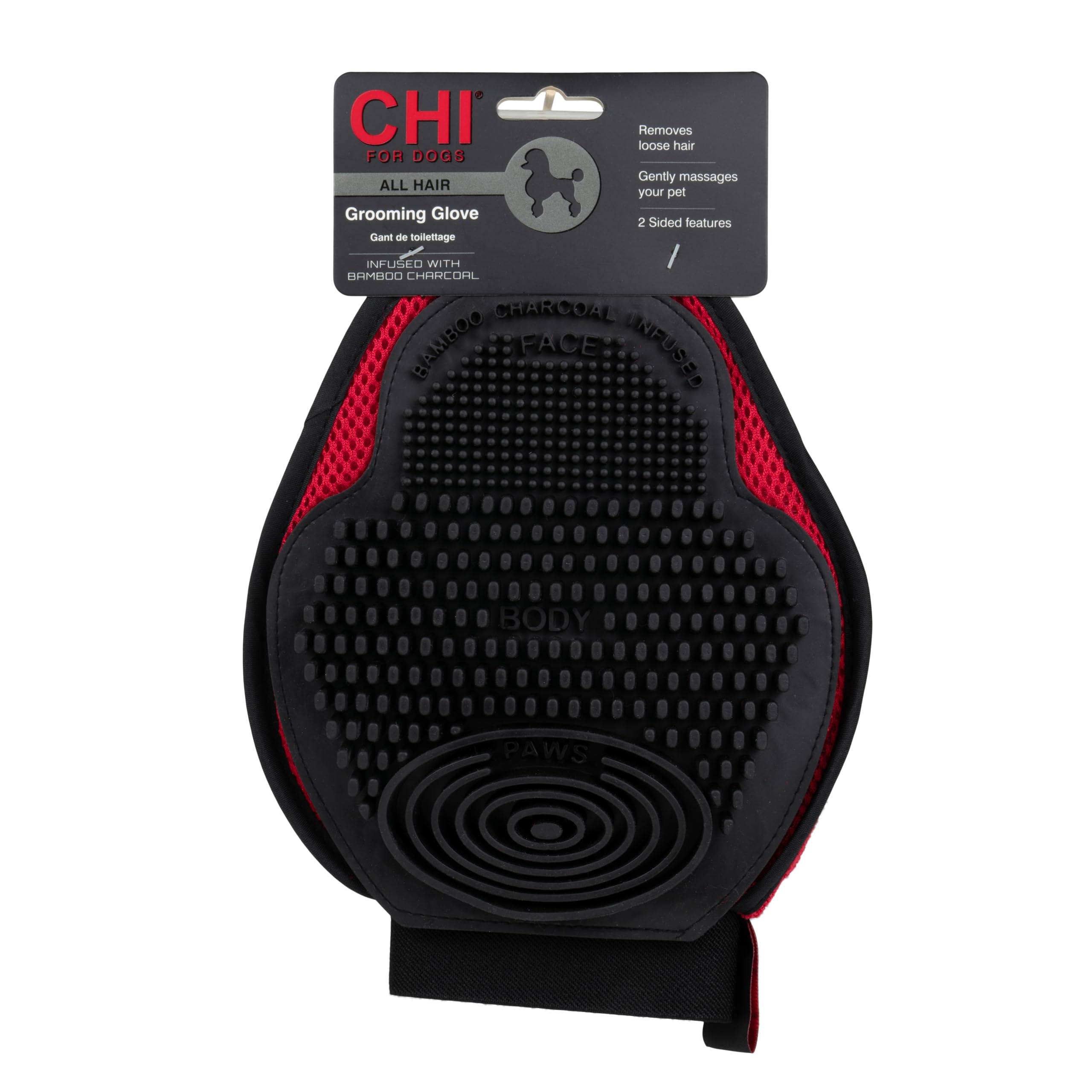 Chi For Dogs Wet/Dry Grooming Glove With Bamboo Charcoal Infused Rubber Dual Sided Dog Grooming Glove - 2-In-1 Grooming Glove | 
