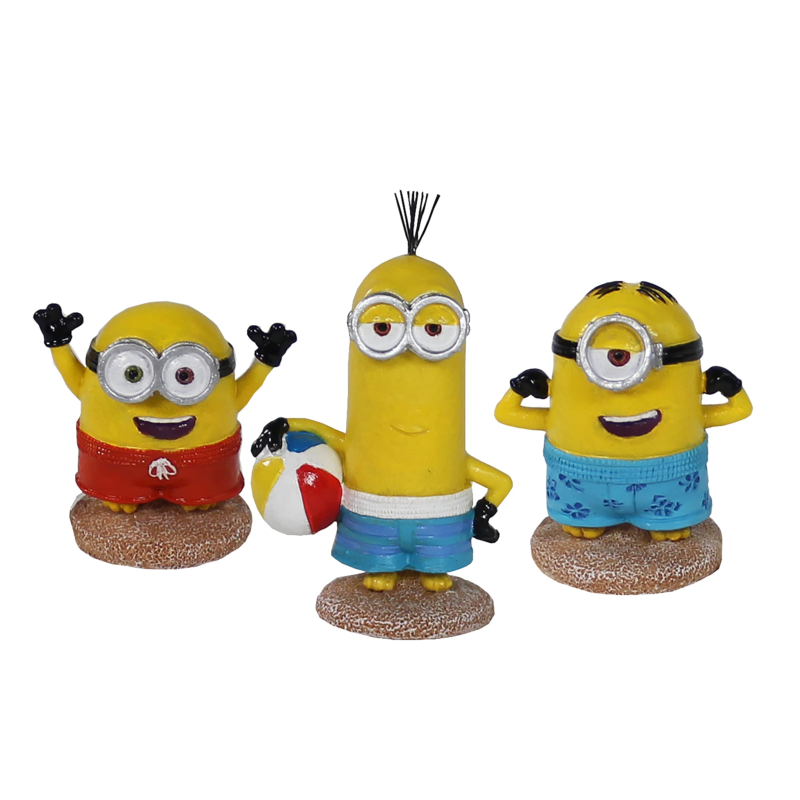 Penn-Plax Minions Officially Licensed 3-Piece Aquarium Ornament Bundle - Includes Kevin, Stuart, and Bob - Beach Themed - Small