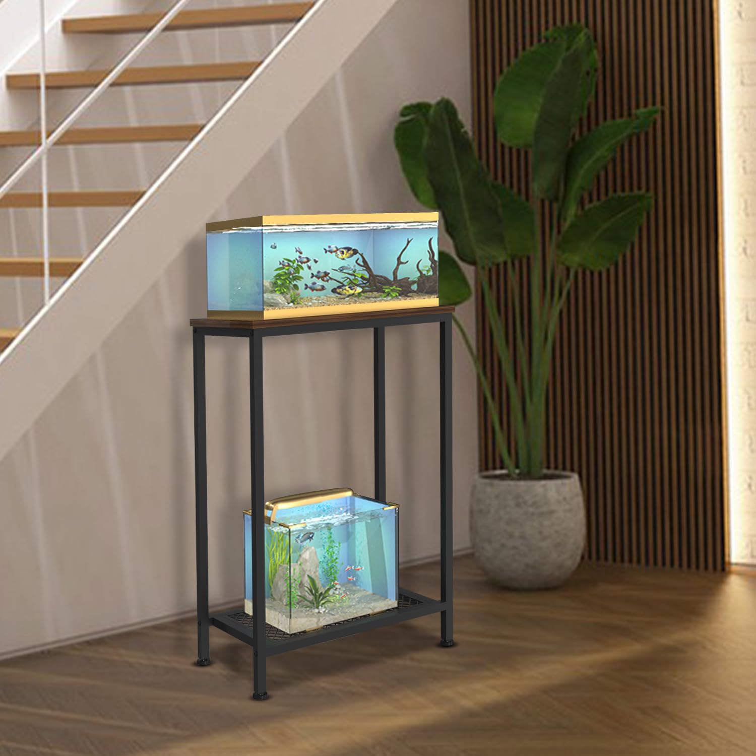 VANVERB 10 Gallon Fish Tank Stand, 2-Tier Small Aquarium Stand, Metal Reptile Breeder Turtle Terrarium Stand Rack Plant Stand fo