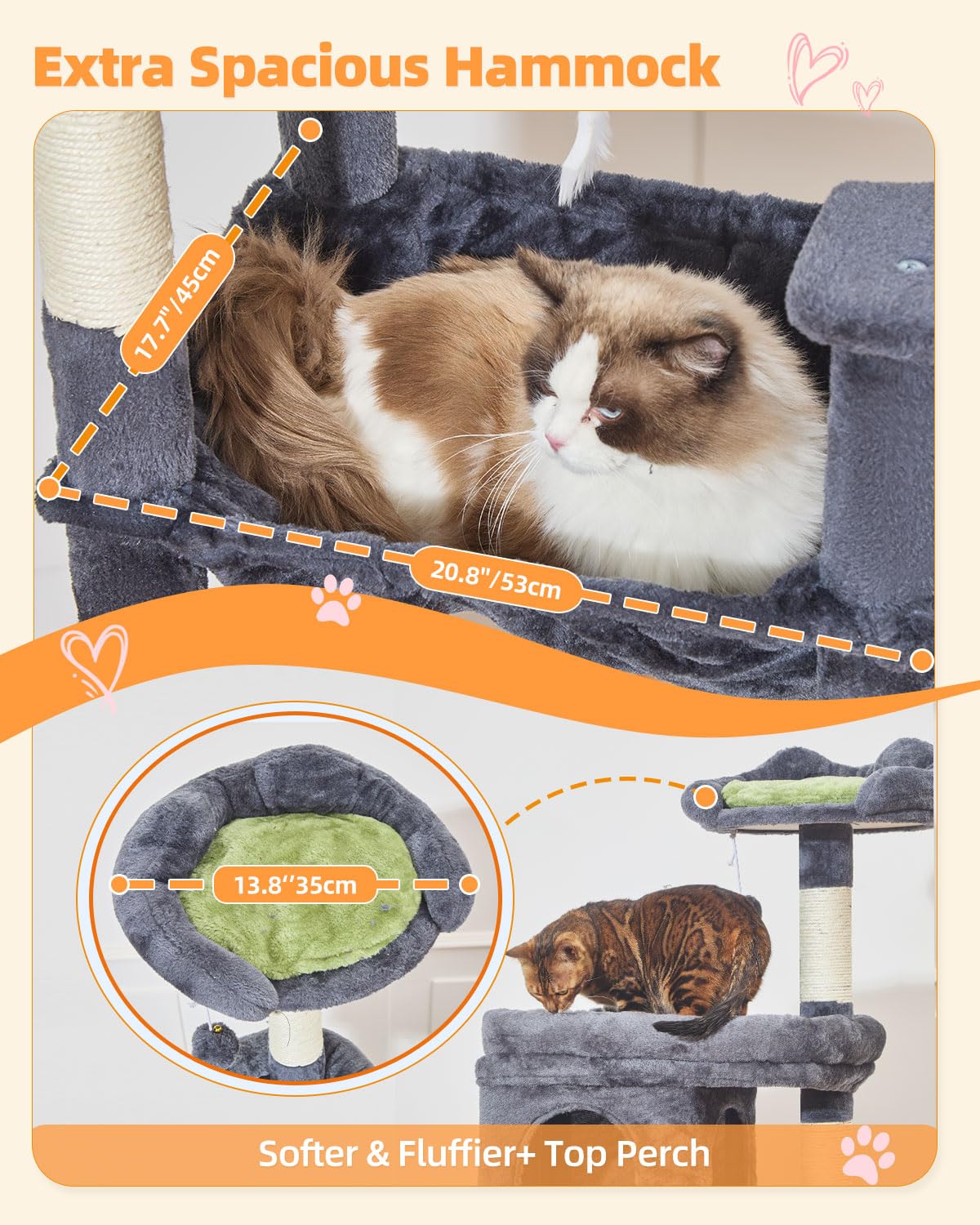 Taoqimiao MS032G 83In Cat Tree for Indoor Cats Large Adult, XXL-Cat Tower, Suitable 20lb+ Heavy Duty Large Cats, 2 Luxurious Cat