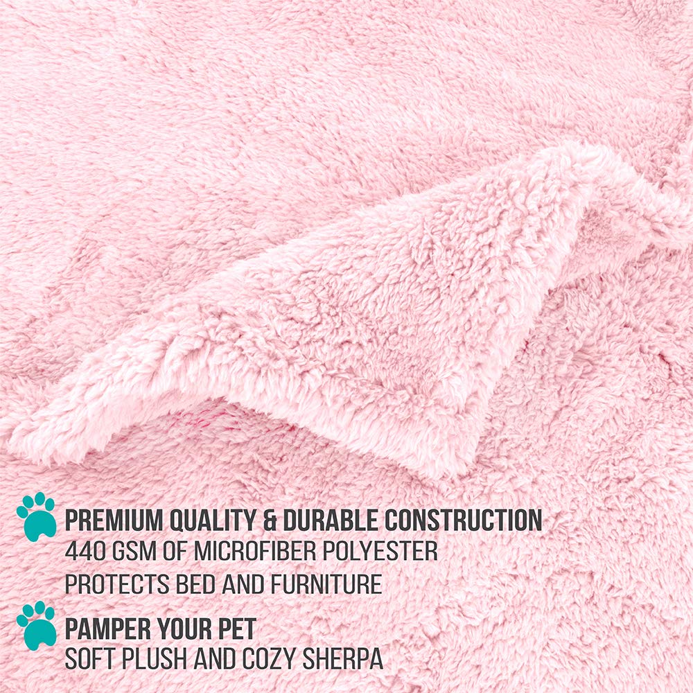 Petami Fluffy Waterproof Dog Blanket For Bed Large Dogs, Soft Warm Pet Sherpa Throw Pee Proof Couch Cover, Reversible Cat Blanket Sofa Crate Kennel Protector, Washable Mat (Pink Blush, 60X80)